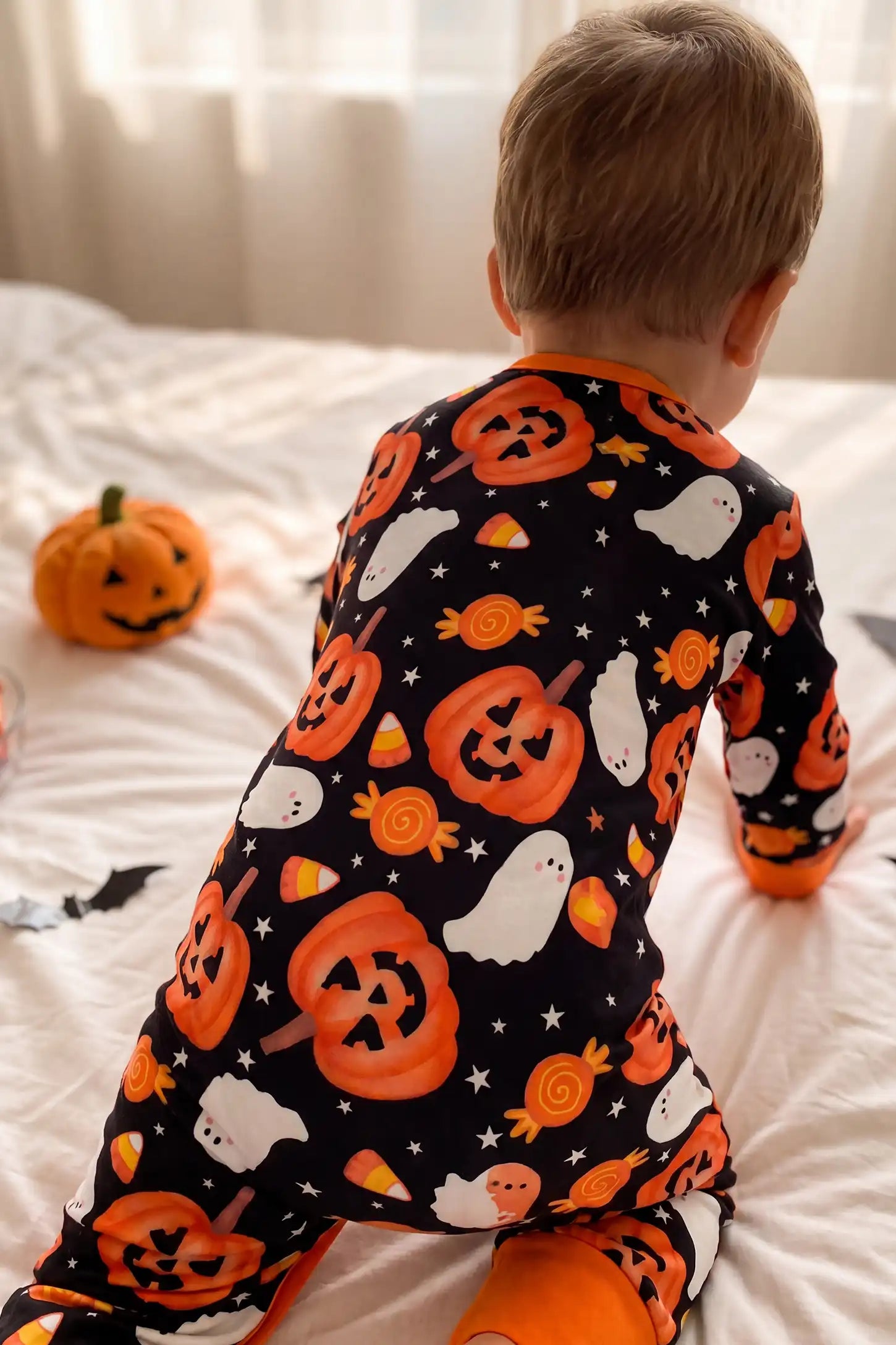 Halloween Pumpkin Print Zip Baby Sleepsuit