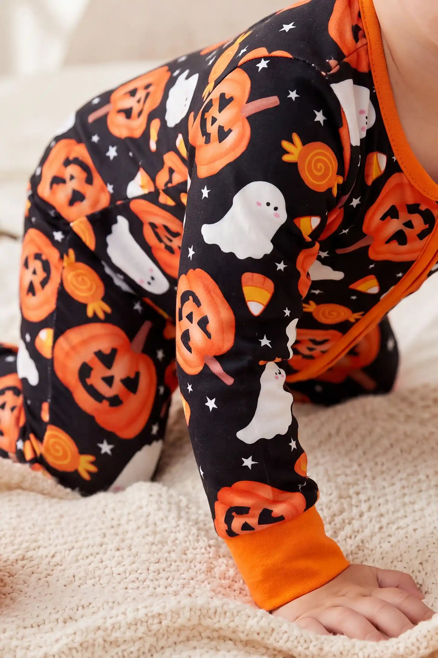Halloween Pumpkin Print Zip Baby Sleepsuit