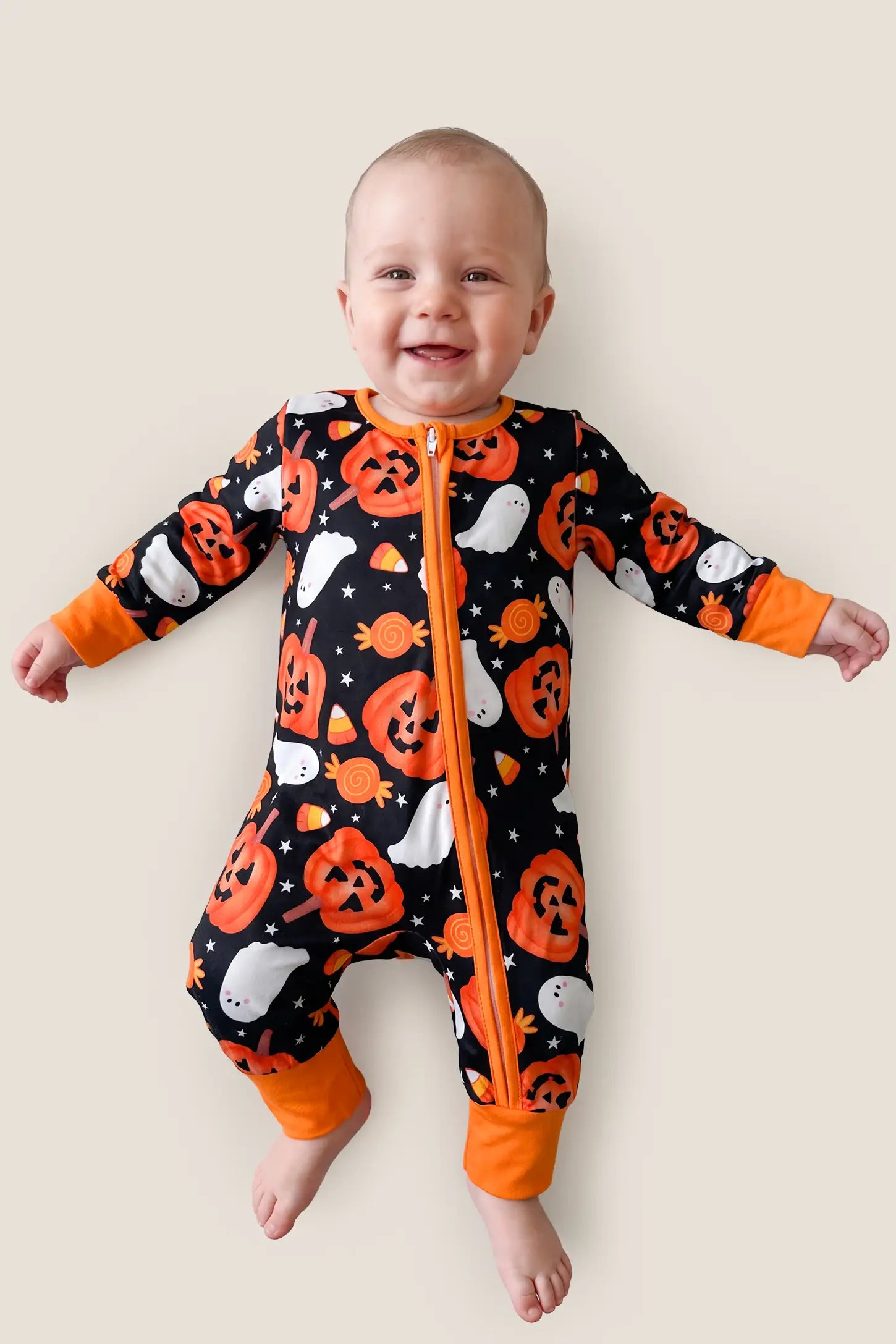 Halloween Pumpkin Print Zip Baby Sleepsuit