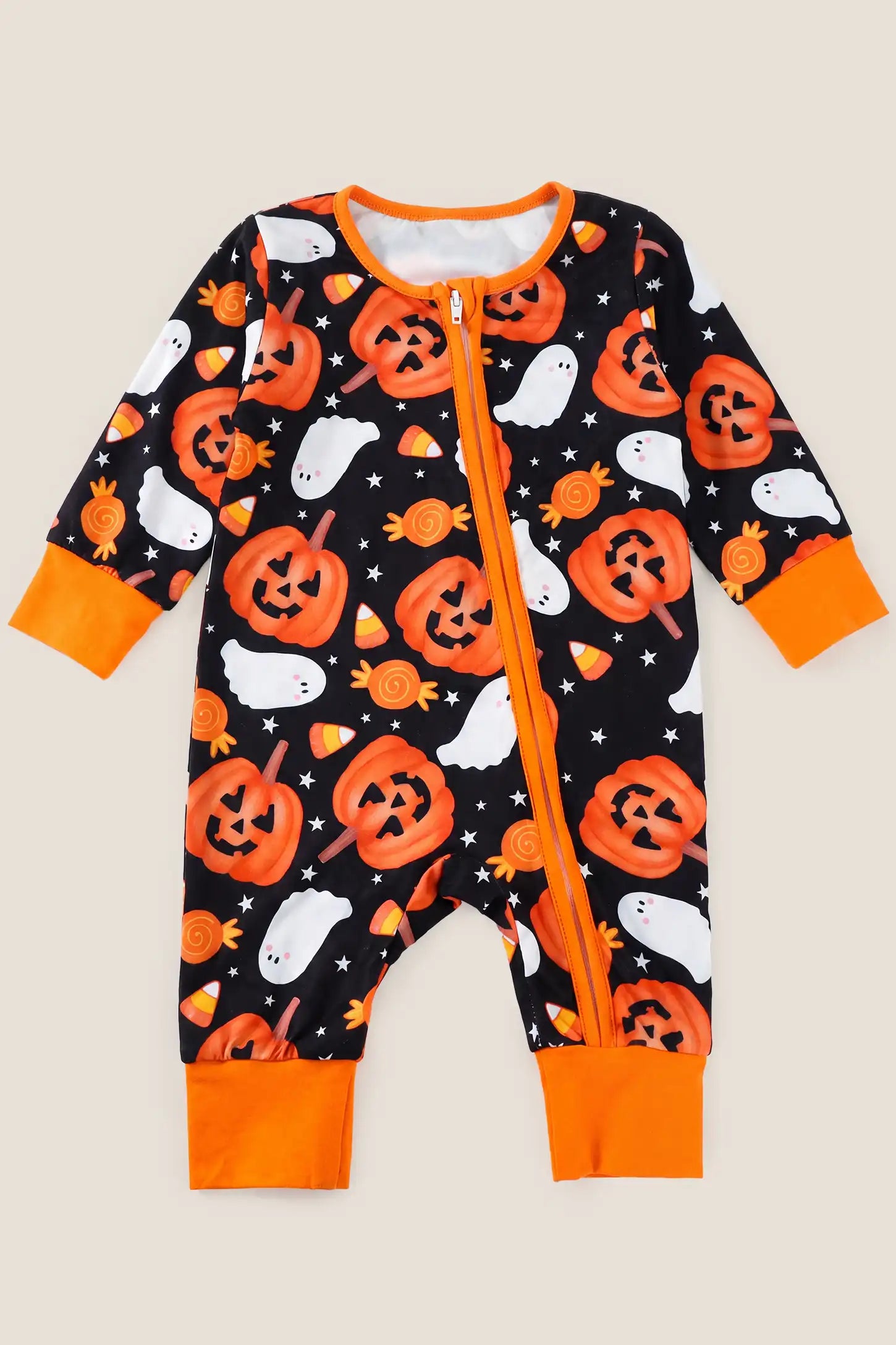 Halloween Pumpkin Print Zip Baby Sleepsuit