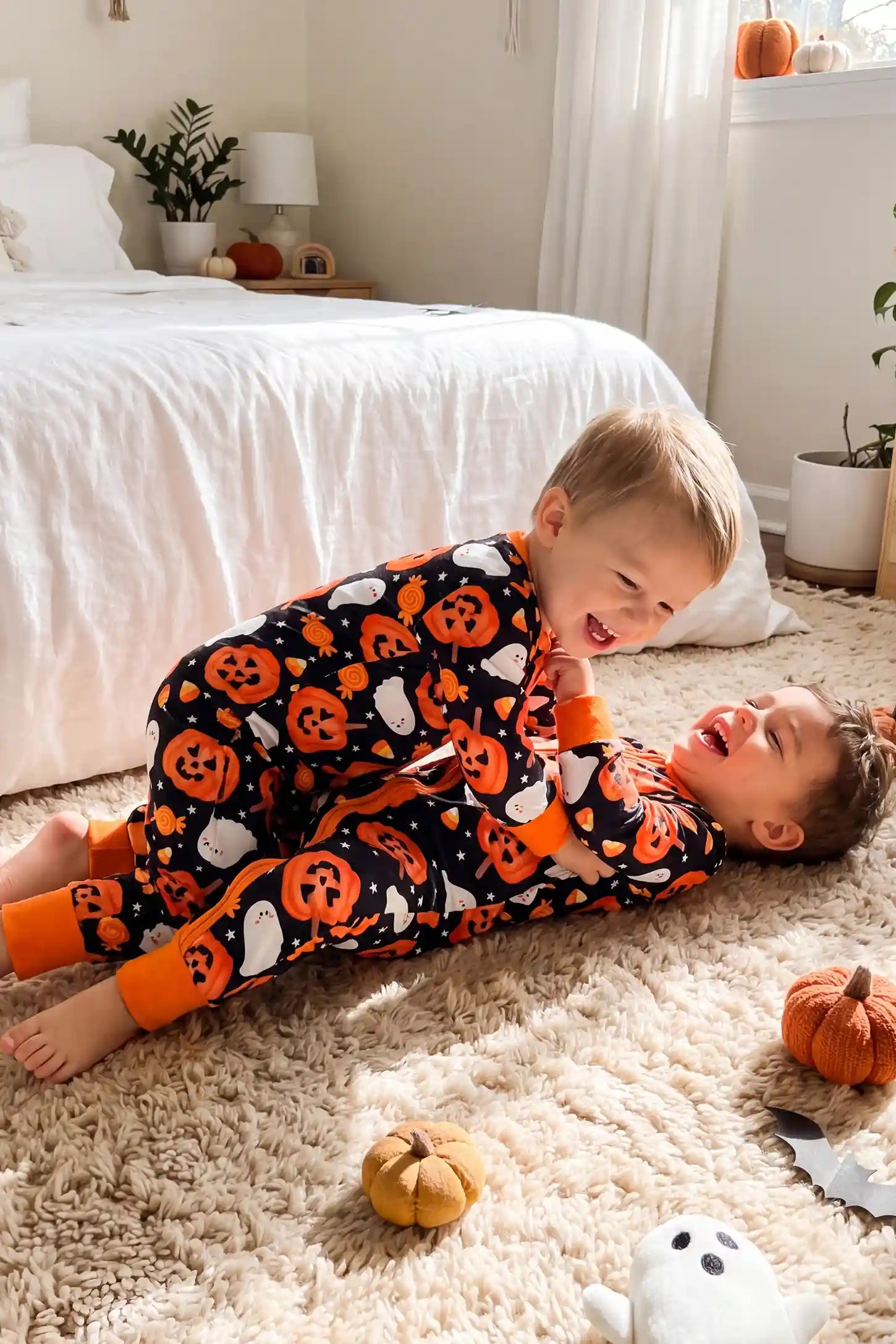 Halloween Pumpkin Print Zip Baby Sleepsuit