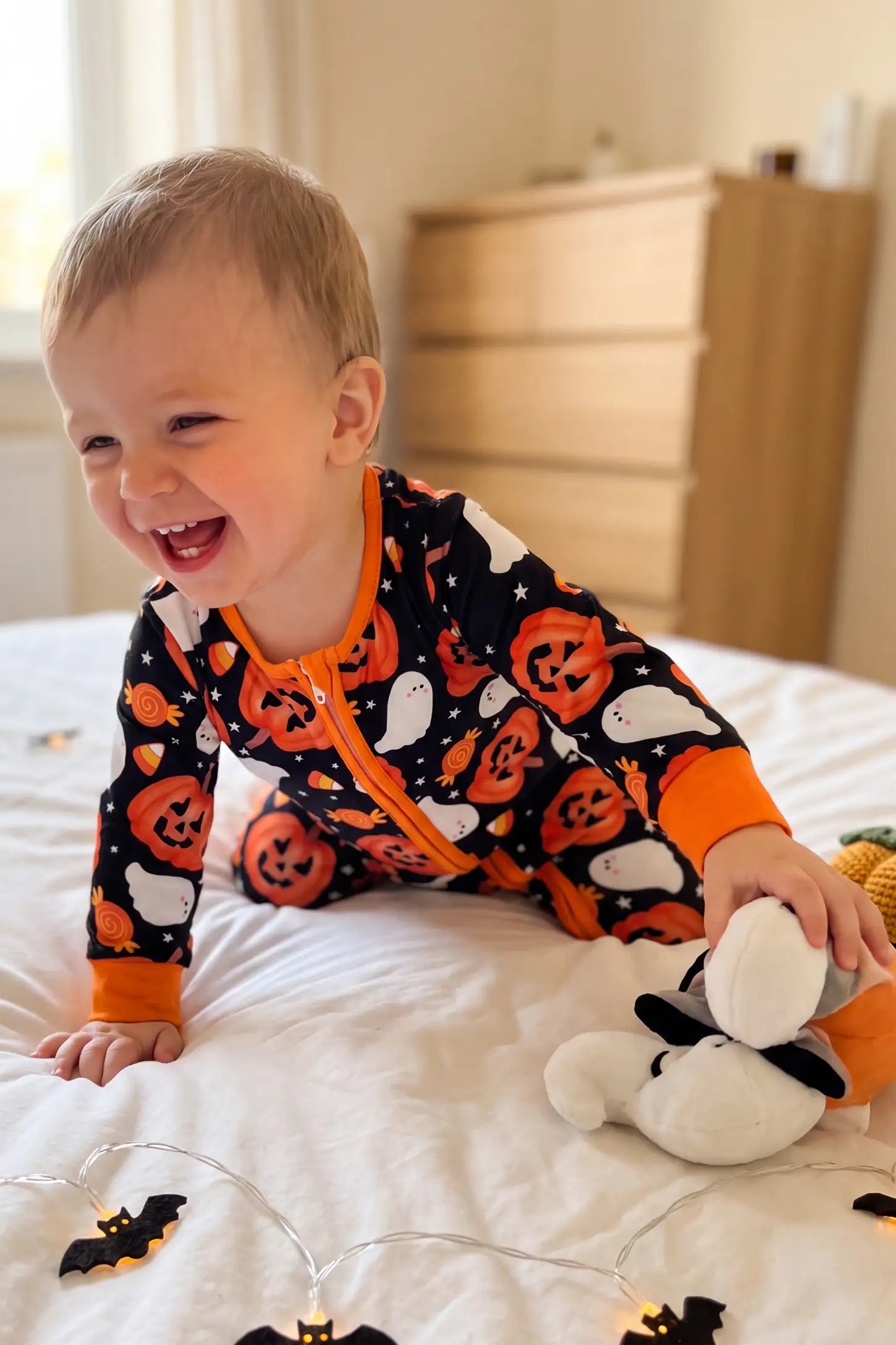 Halloween Pumpkin Print Zip Baby Sleepsuit
