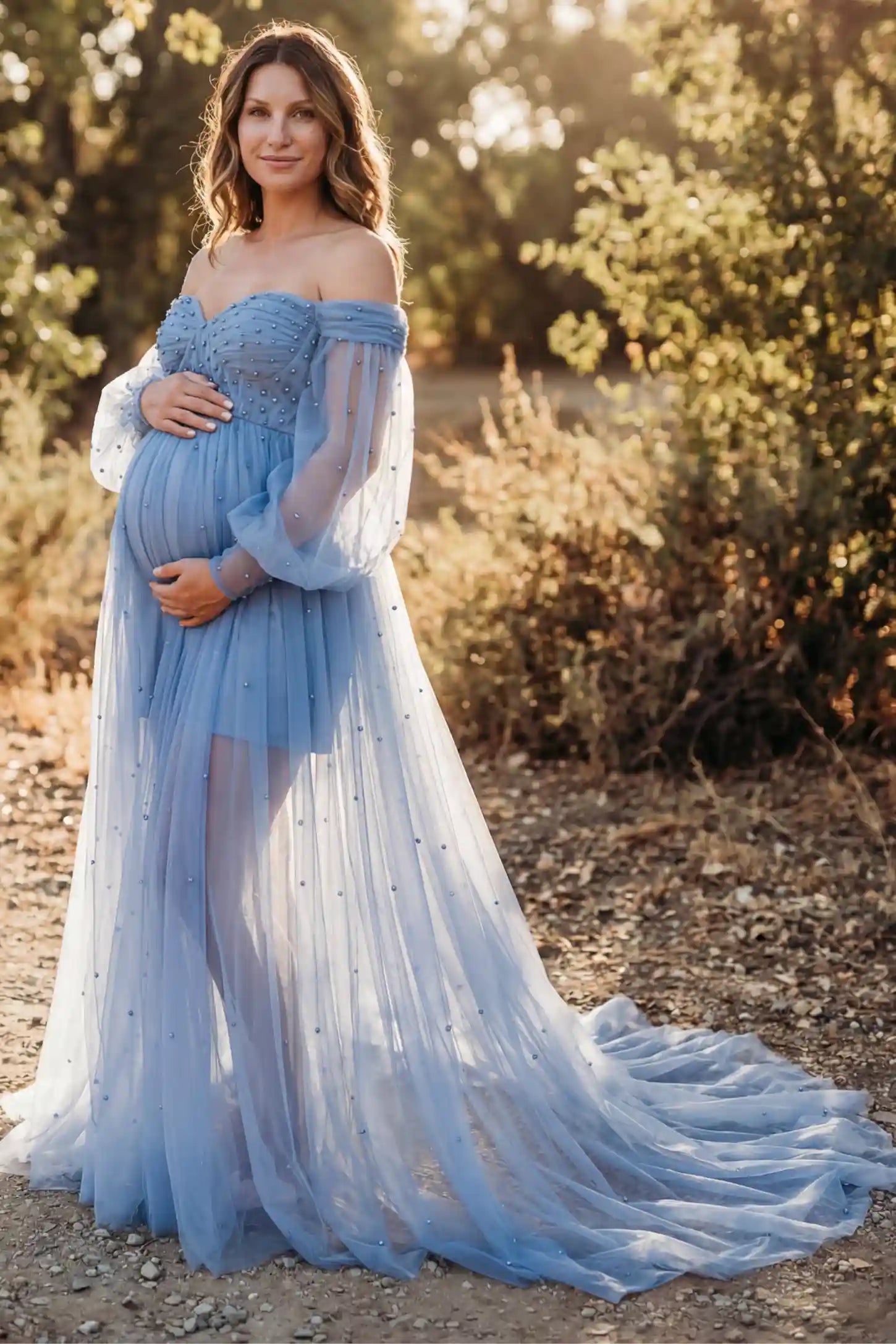 Off-Shoulder Empire Waist Maternity Gown