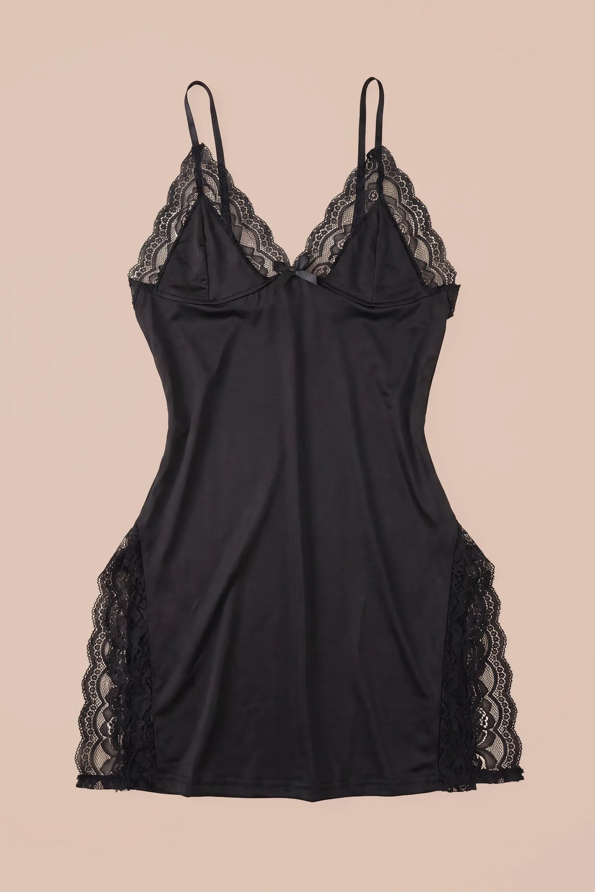 Side Slit Lace Maternity Babydoll Nightdress Side Slit Lace Maternity Babydoll Nightdress in Black featuring lace trim neckline, delicate side lace slits, and comfortable stretch fit displayed on a clean studio background.