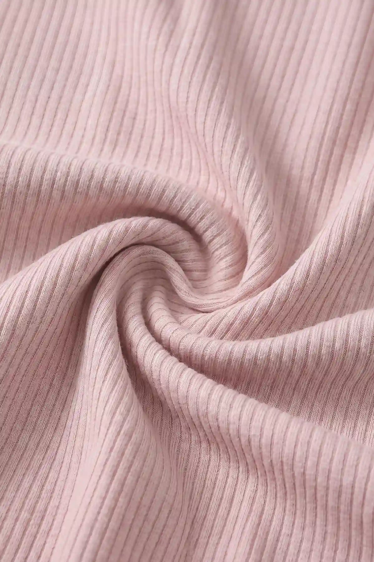 Soft Rib Knit Maternity & Nursing PJ Set with Cami, Cardigan & Pants Soft Rib Knit Maternity & Nursing Pajama Set with Cami, Cardigan & Pants in Soft Pink featuring close-up details of smooth rounded buttons, clean stitching seam, and soft ribbed fabric.
