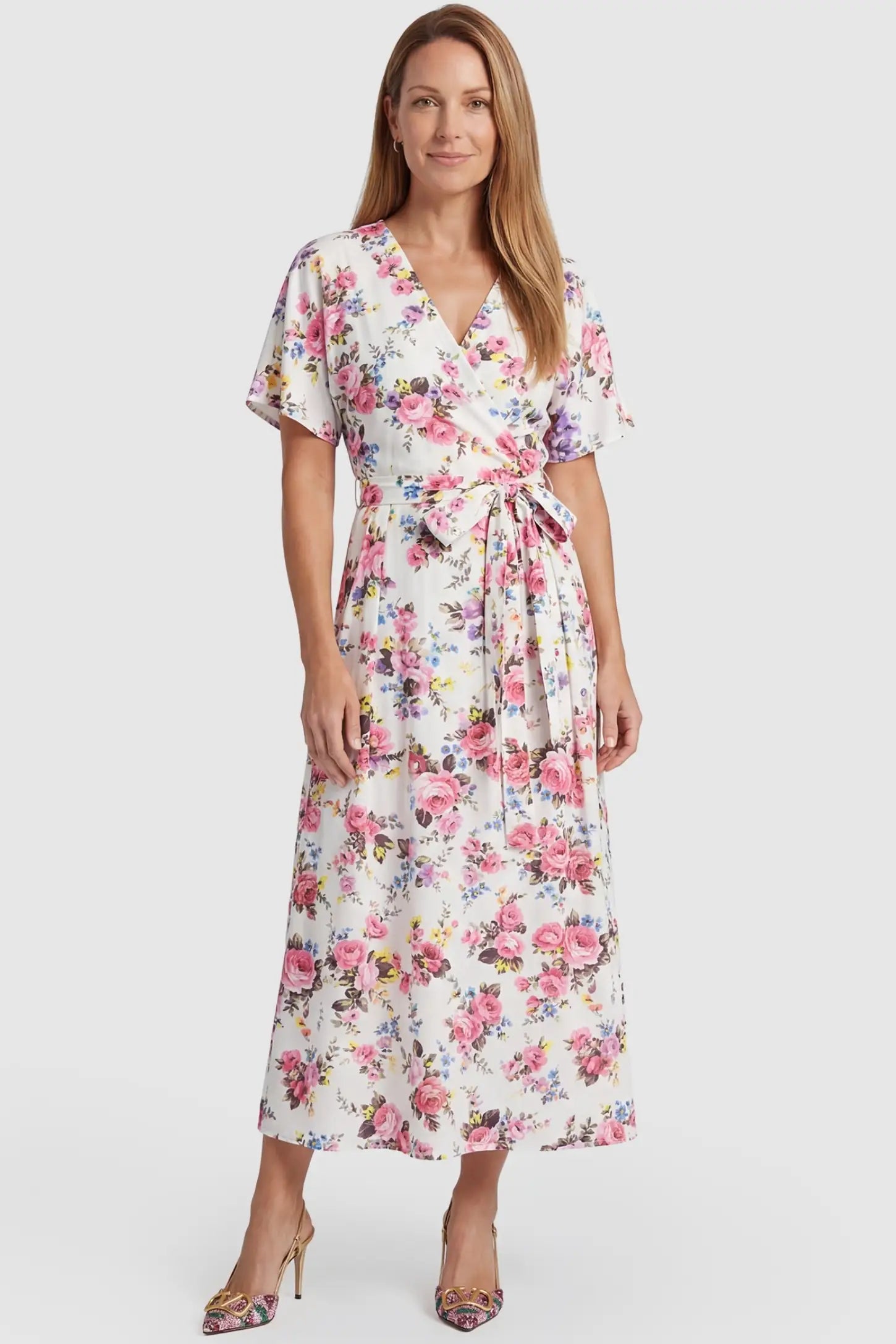 Discreet Nursing Opening Floral Tie-Waist Maternity & Nursing Maxi Dress Discreet Nursing Opening Floral Tie-Waist Maternity & Nursing Maxi Dress in Pink Floral featuring an adjustable waist on a non-pregnant model.