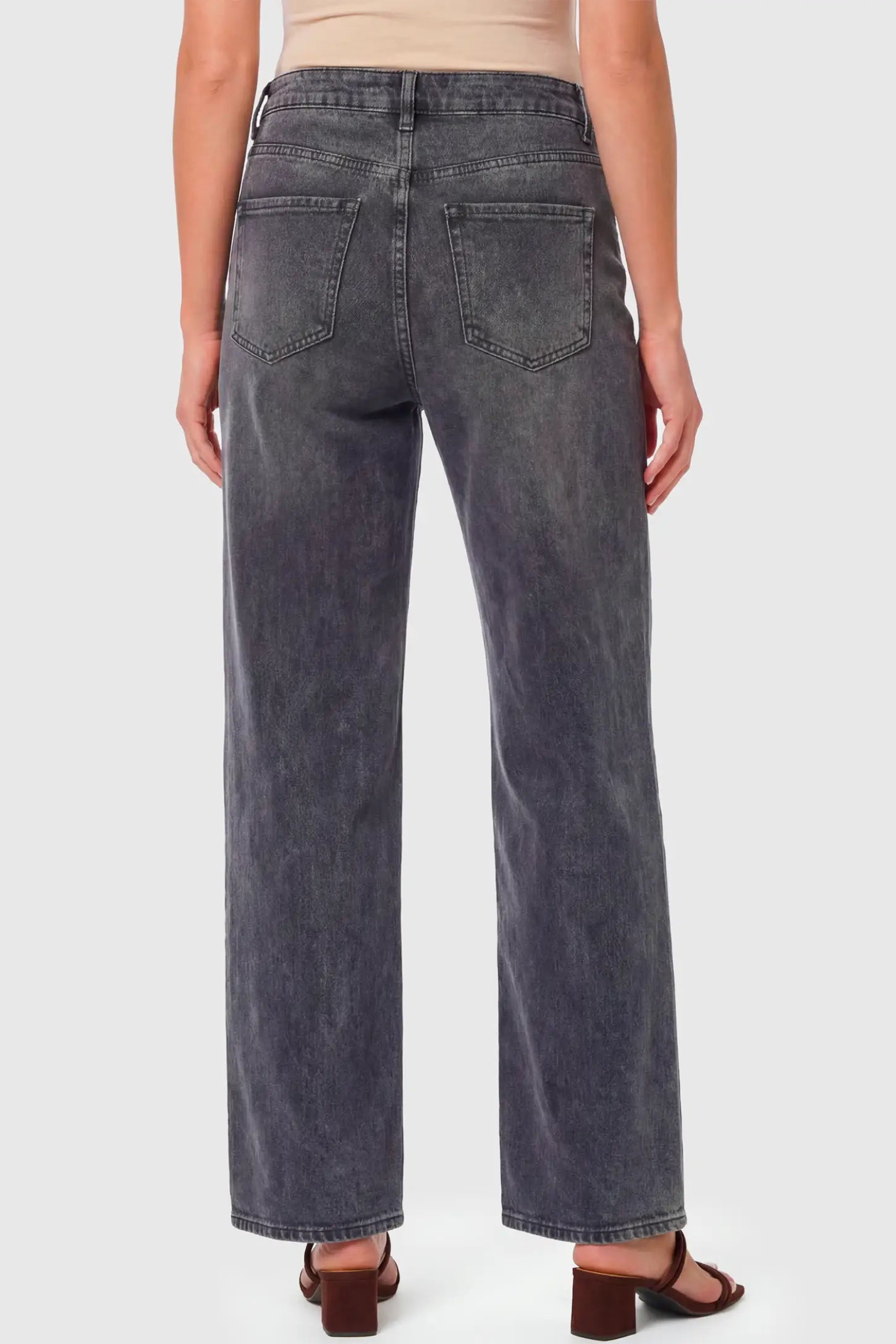 High-Rise Wide Leg Maternity Jeans High-Rise Wide Leg Maternity Jeans in gray featuring wide-leg silhouette on a pregnant model.