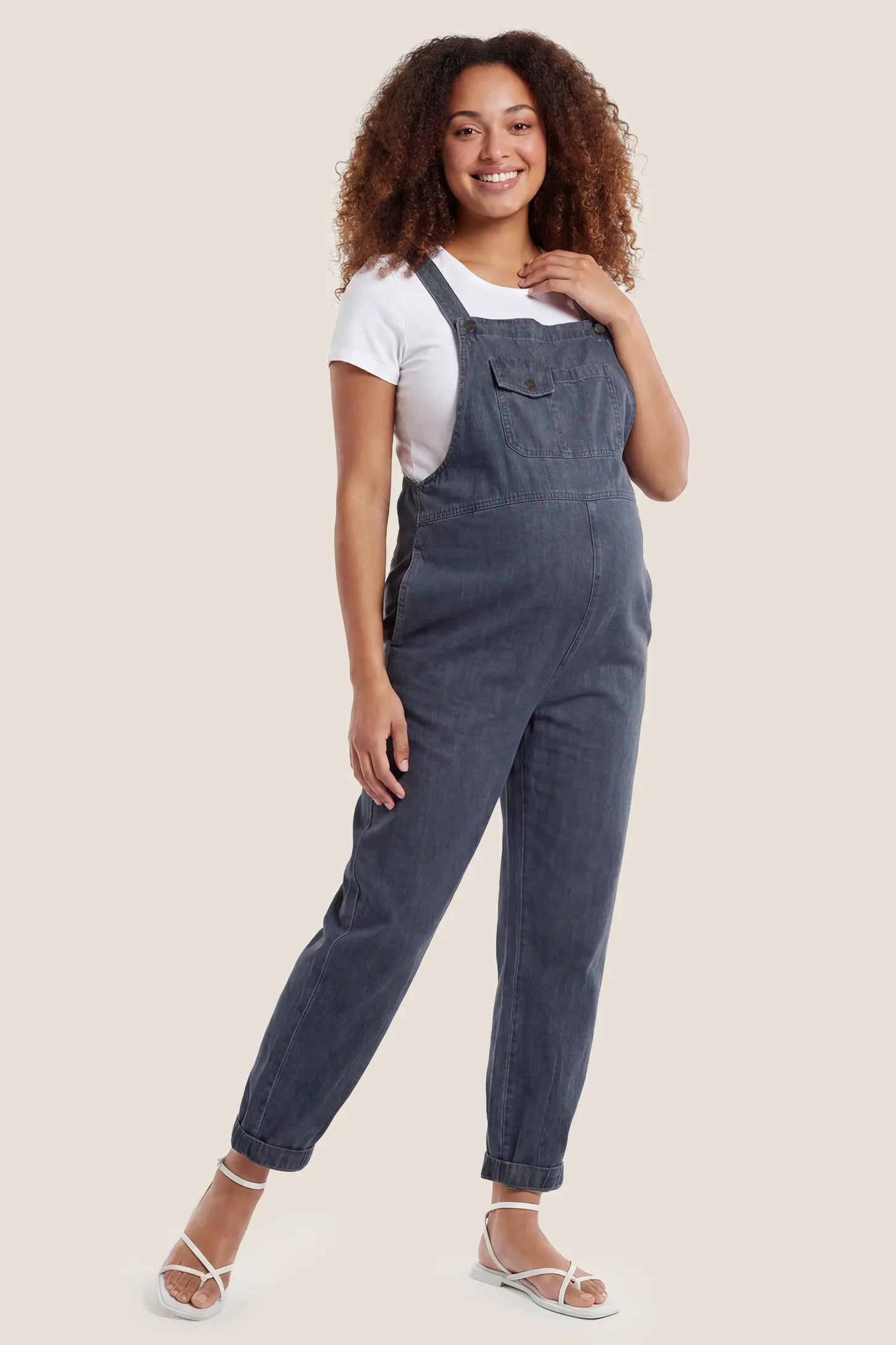 Wide Leg Denim Maternity Overalls