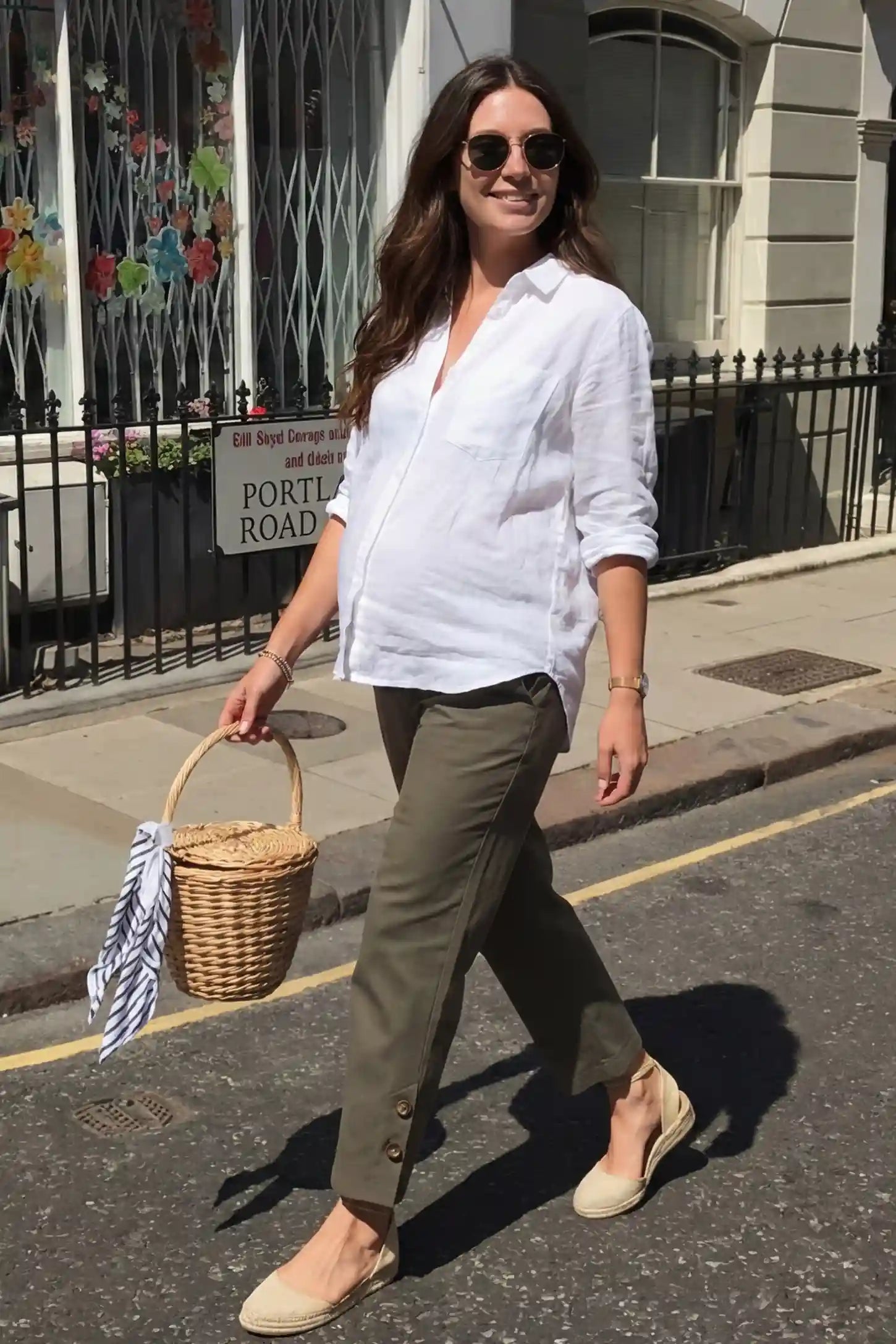 Woolen Blend Adjustable Cropped Wide Leg Maternity Slacks Coffee Woolen Blend Adjustable Cropped Wide Leg Maternity Slacks in coffee brown featuring button-cuff detailing on a pregnant model.