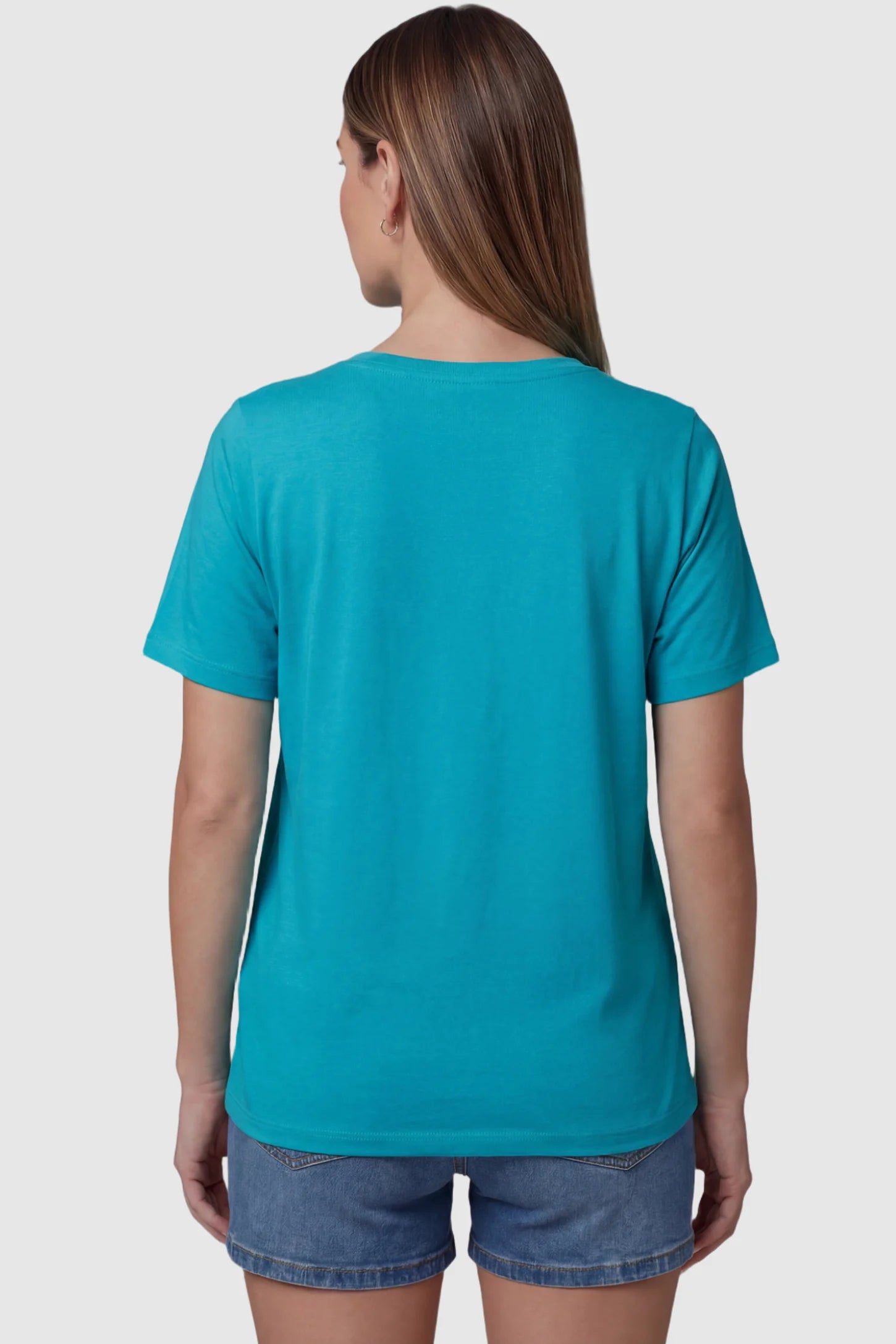 Double Layer Short Sleeve Maternity Nursing Top Double Layer Short Sleeve Maternity Nursing Top in Navy Blue featuring a standard straight hem back on a model back view.