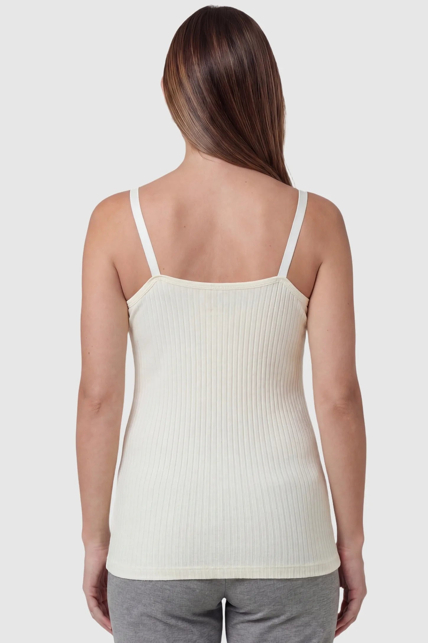 Padded Ribbed Maternity & Nursing Camisole Back view of Cream White Padded Maternity Camisole showing the seamless ribbed texture and straight-cut neckline.