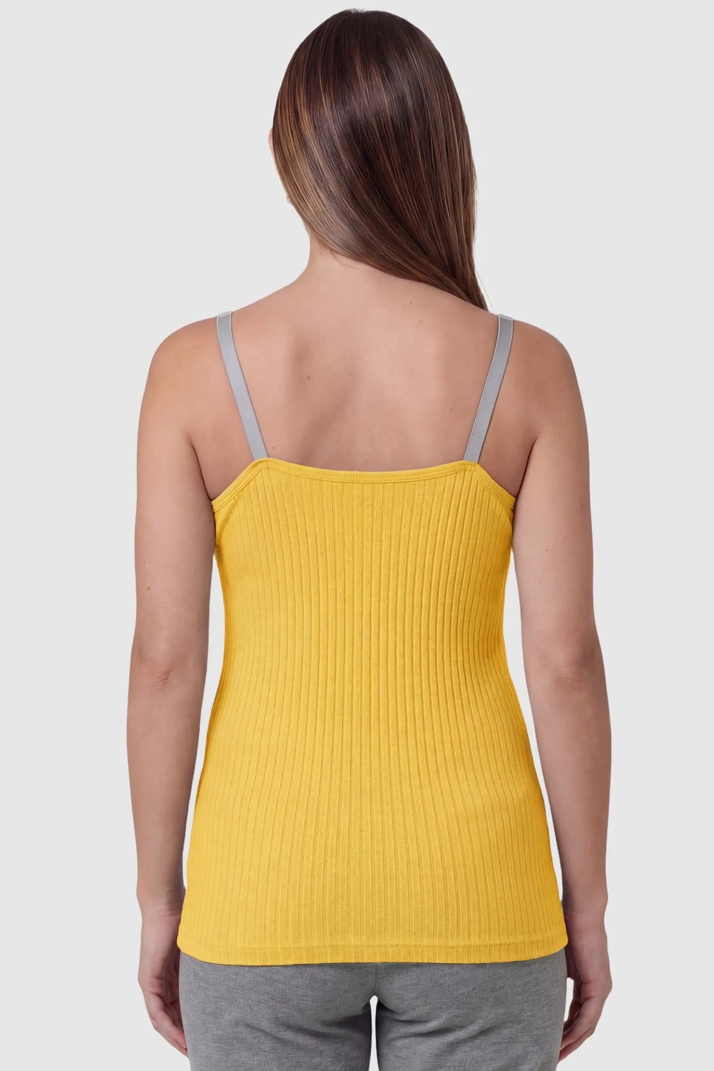 Back view of Yellow Padded Maternity Camisole showing the seamless ribbed texture and straight-cut neckline.