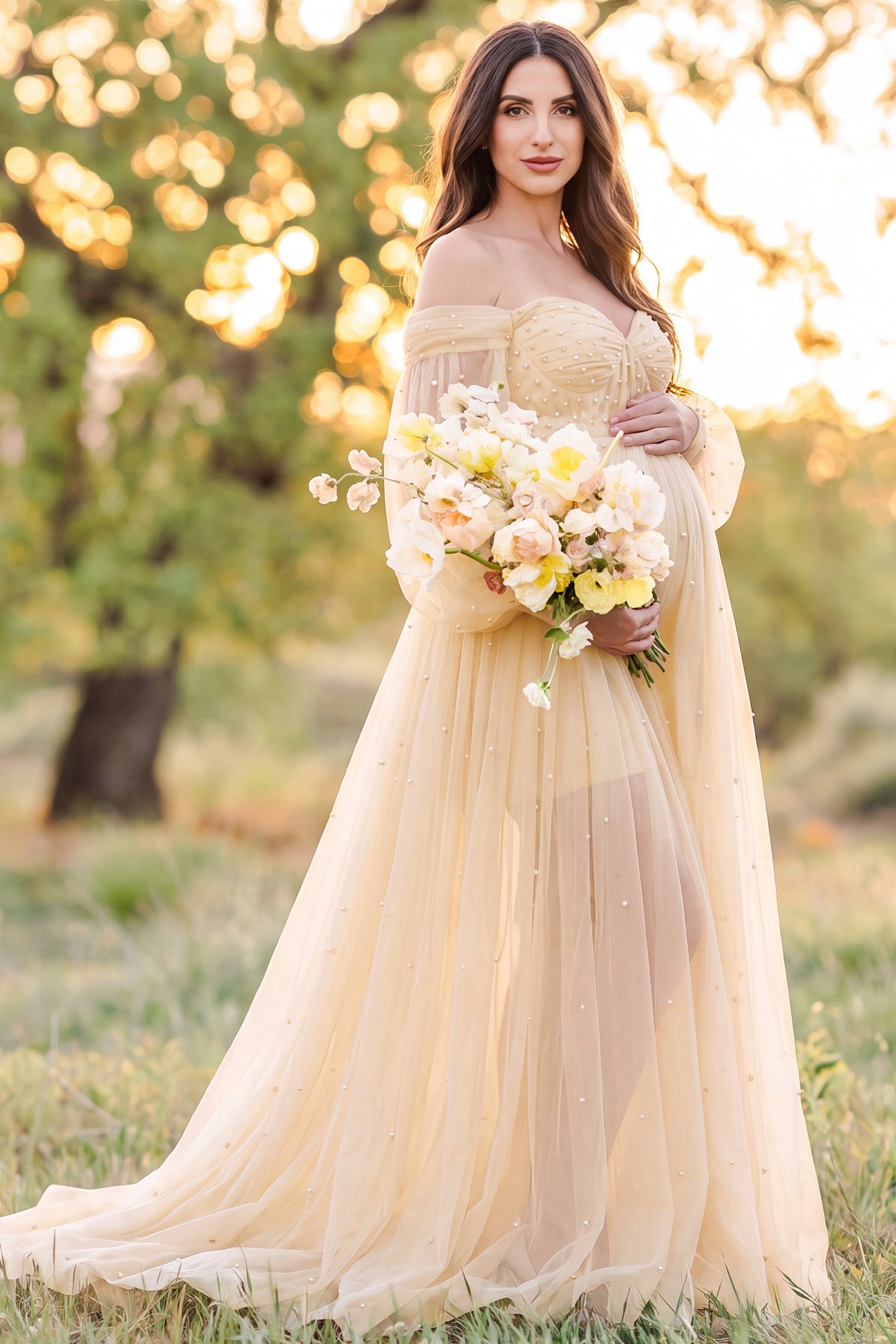 Off-Shoulder Empire Waist Maternity Gown