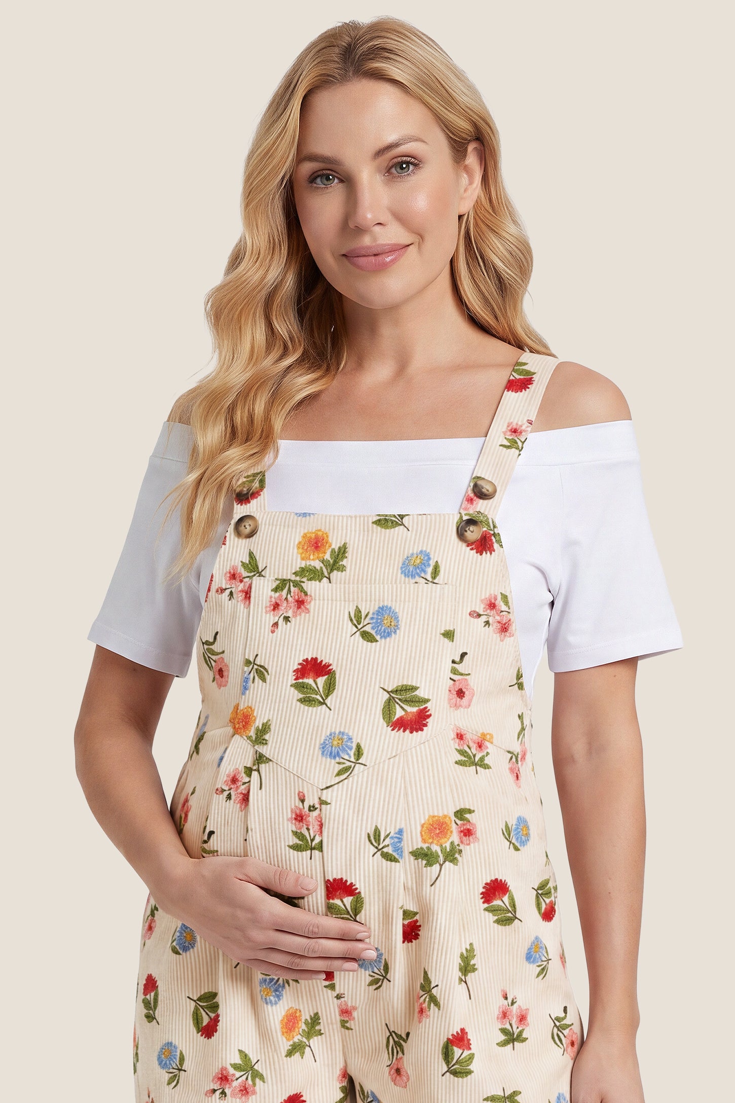 Adjustable Strap Pocket  Floral Maternity Overalls