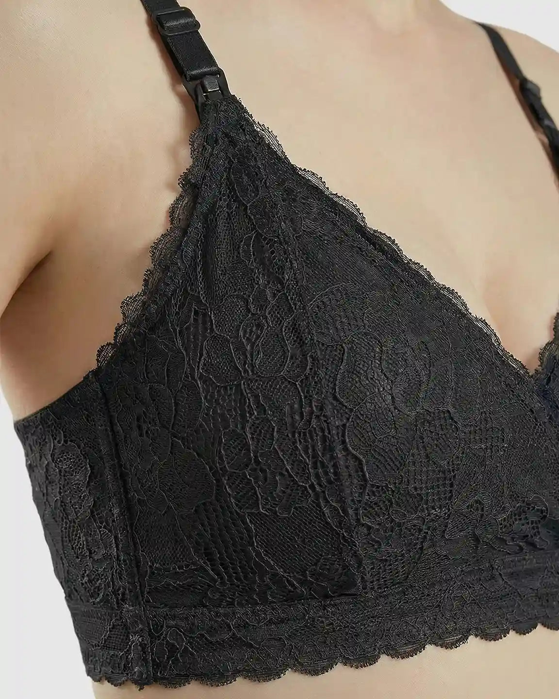 Wire-Free Embroidered Lace Nursing Bra