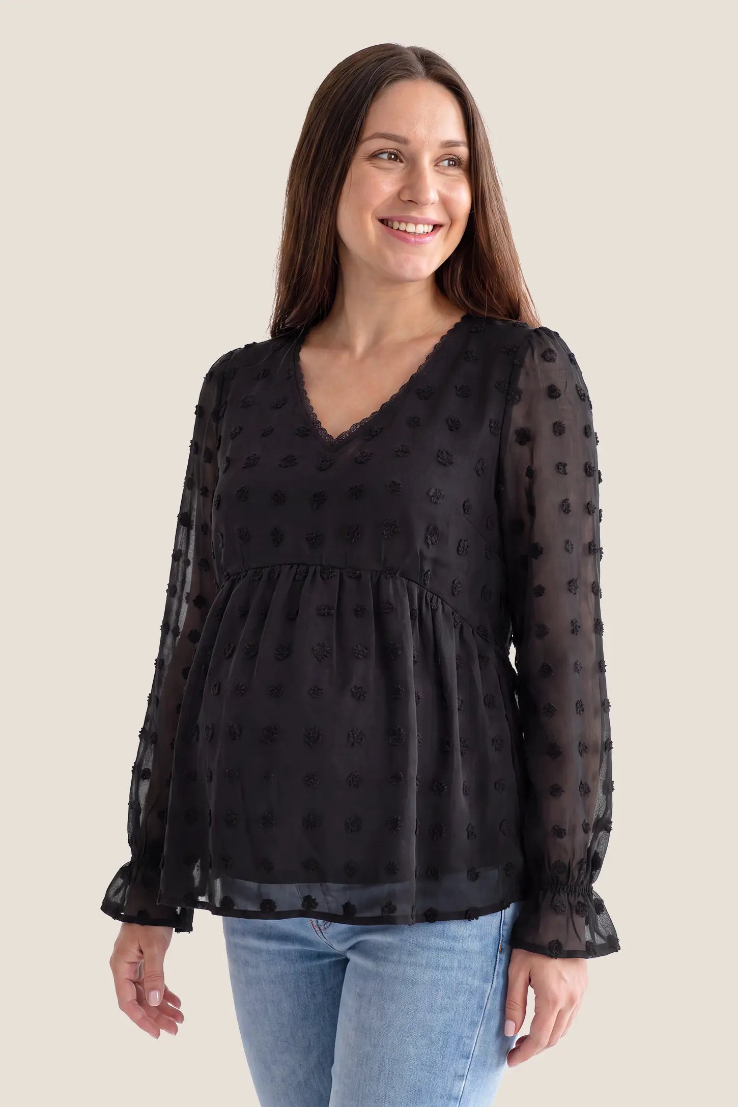 Swiss Dot Sheer Empire Waist Maternity Top