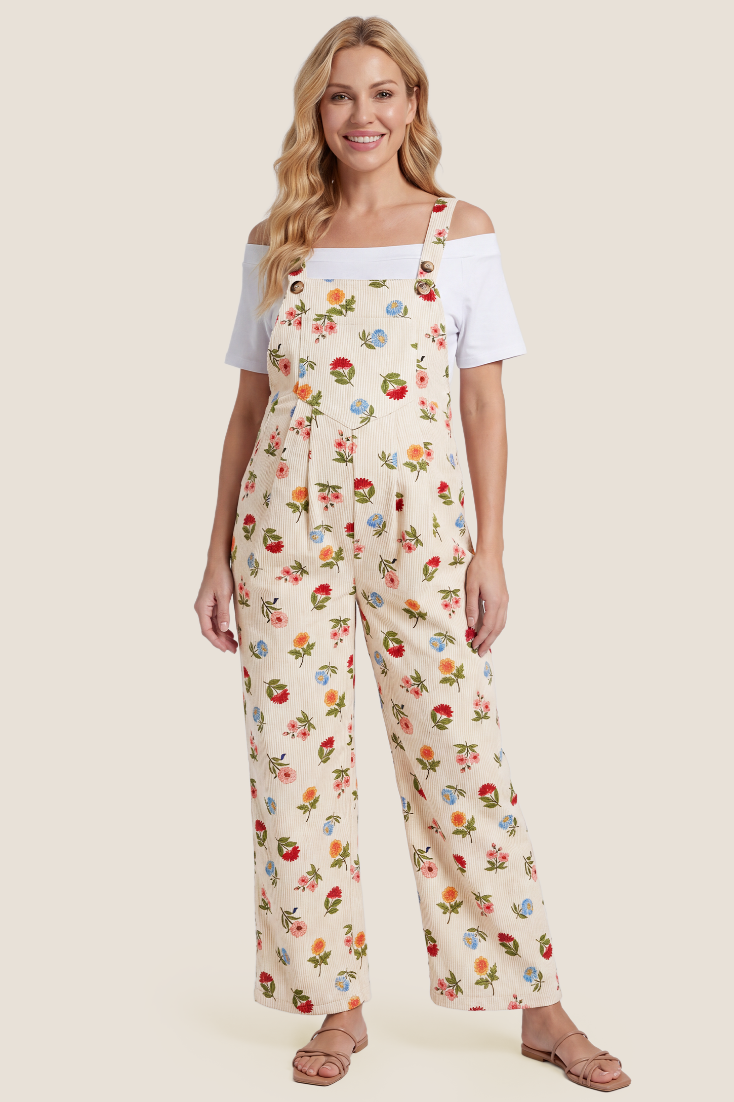 Adjustable Strap Pocket  Floral Maternity Overalls