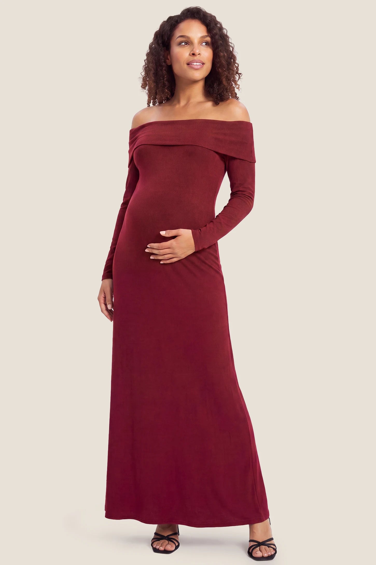 Solid Off Shoulder Bodycon Maternity Maxi Dress