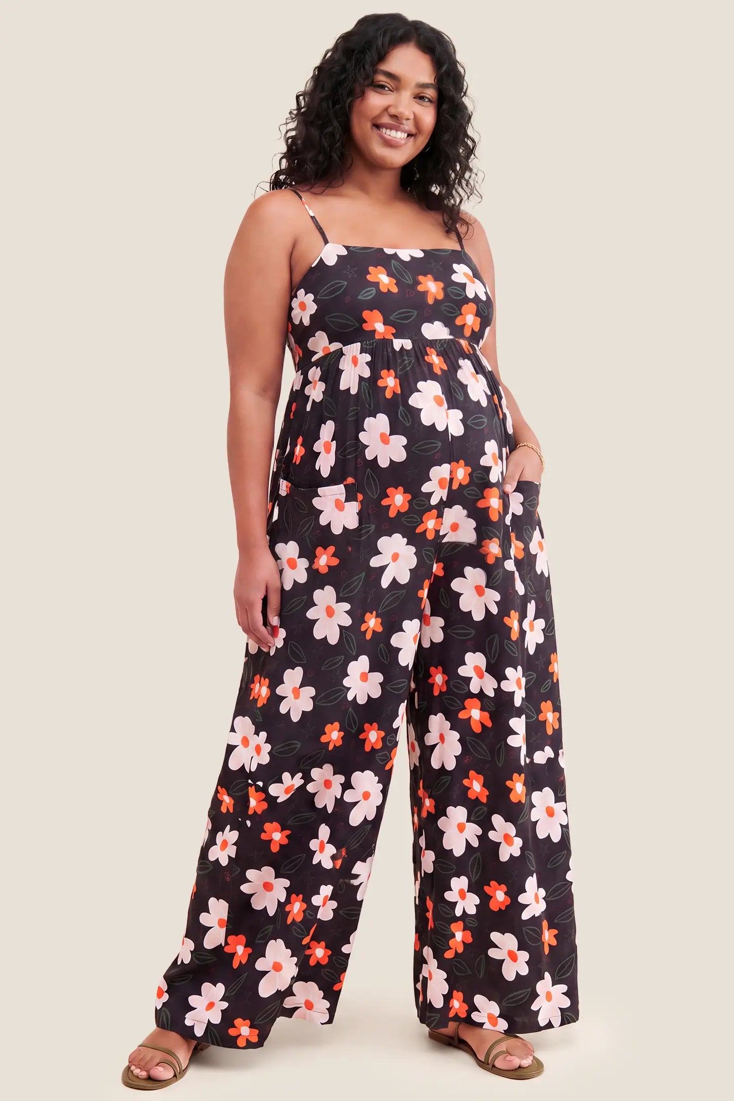 Grow-With-You High-Stretch Floral Maternity Jumpsuit