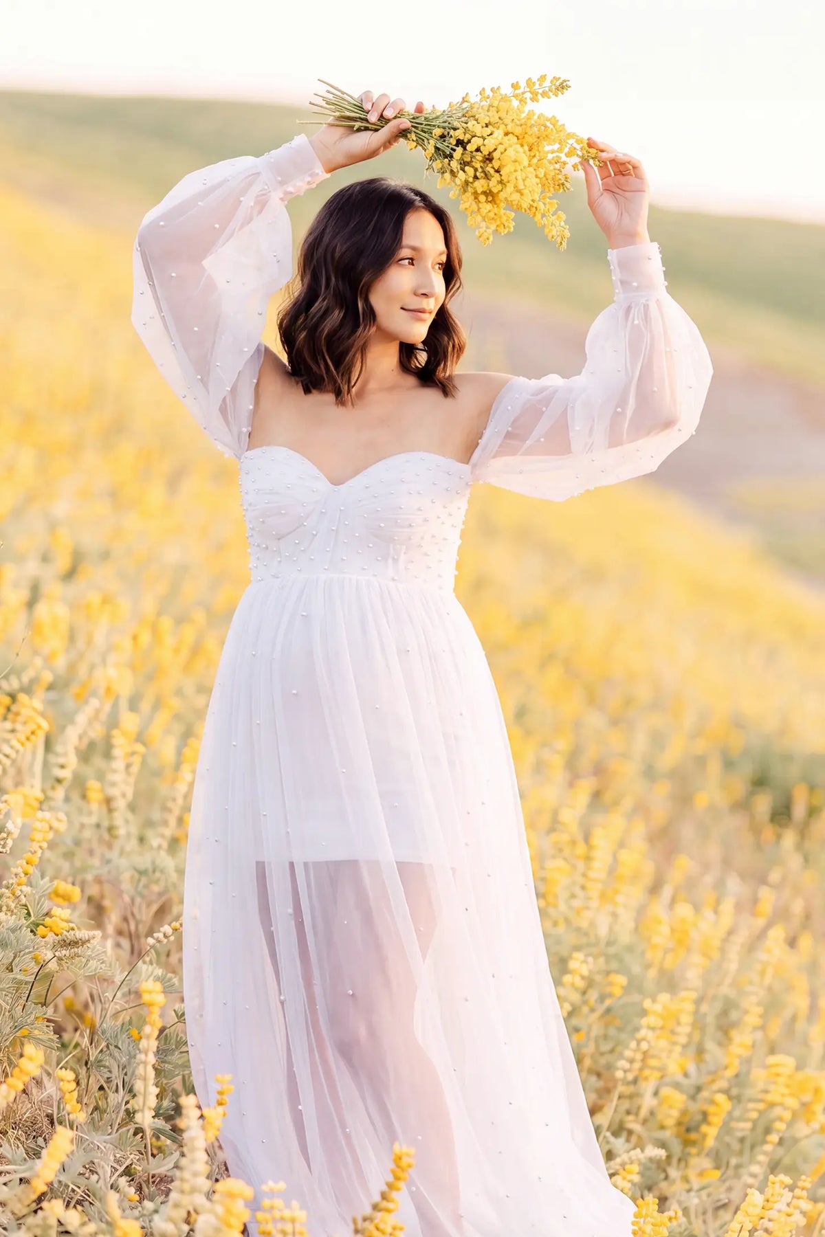 Off-Shoulder Empire Waist Tulle Maternity Gown