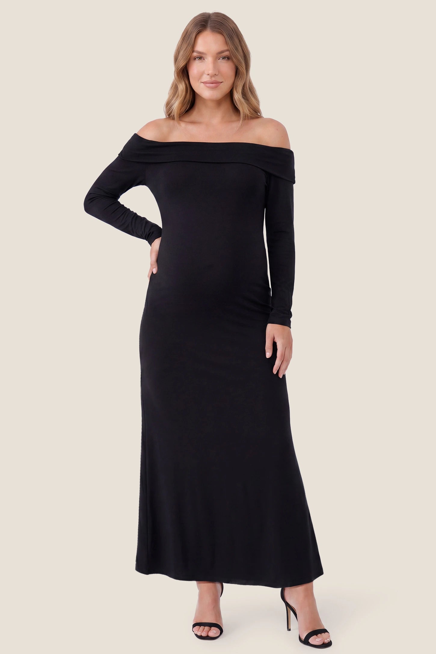 Solid Off Shoulder Bodycon Maternity Maxi Dress