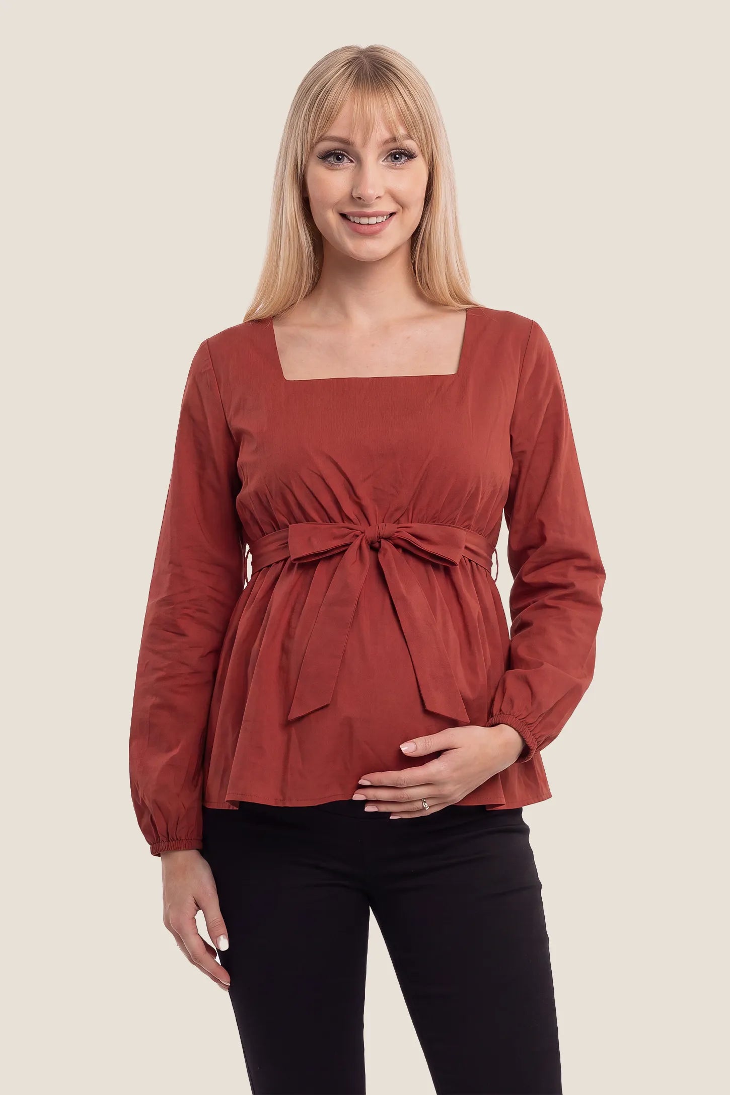 Solid Square Neck Empire Waist Maternity Top