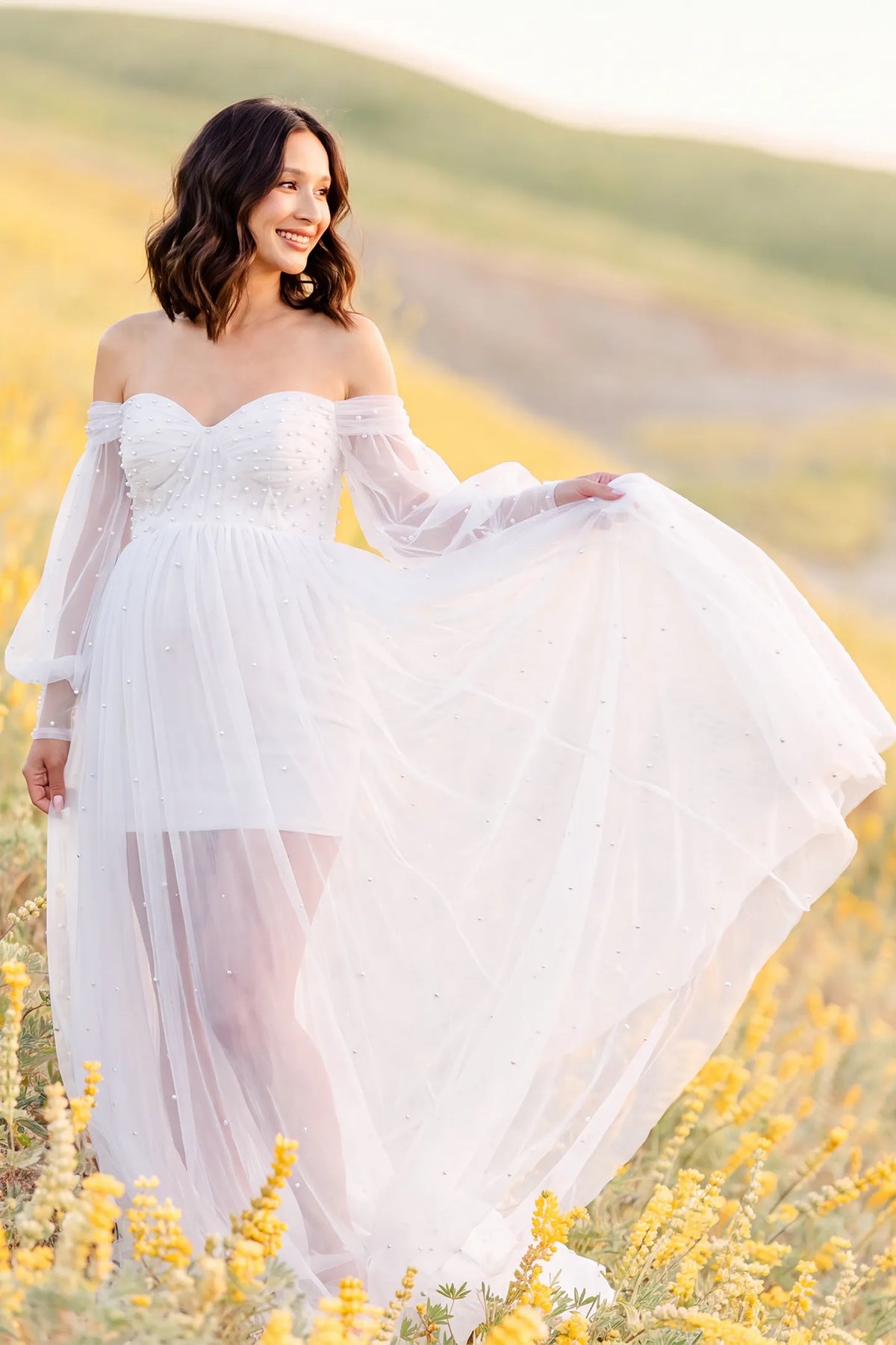 Off-Shoulder Empire Waist Tulle Maternity Gown