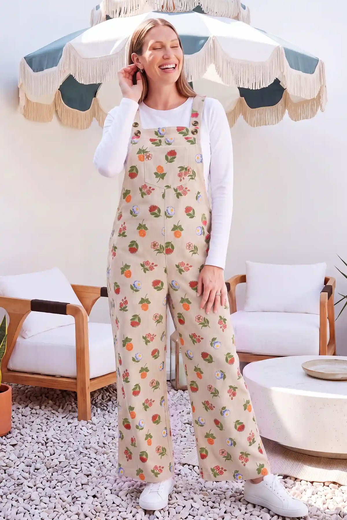Adjustable Strap Pocket  Floral Maternity Overalls