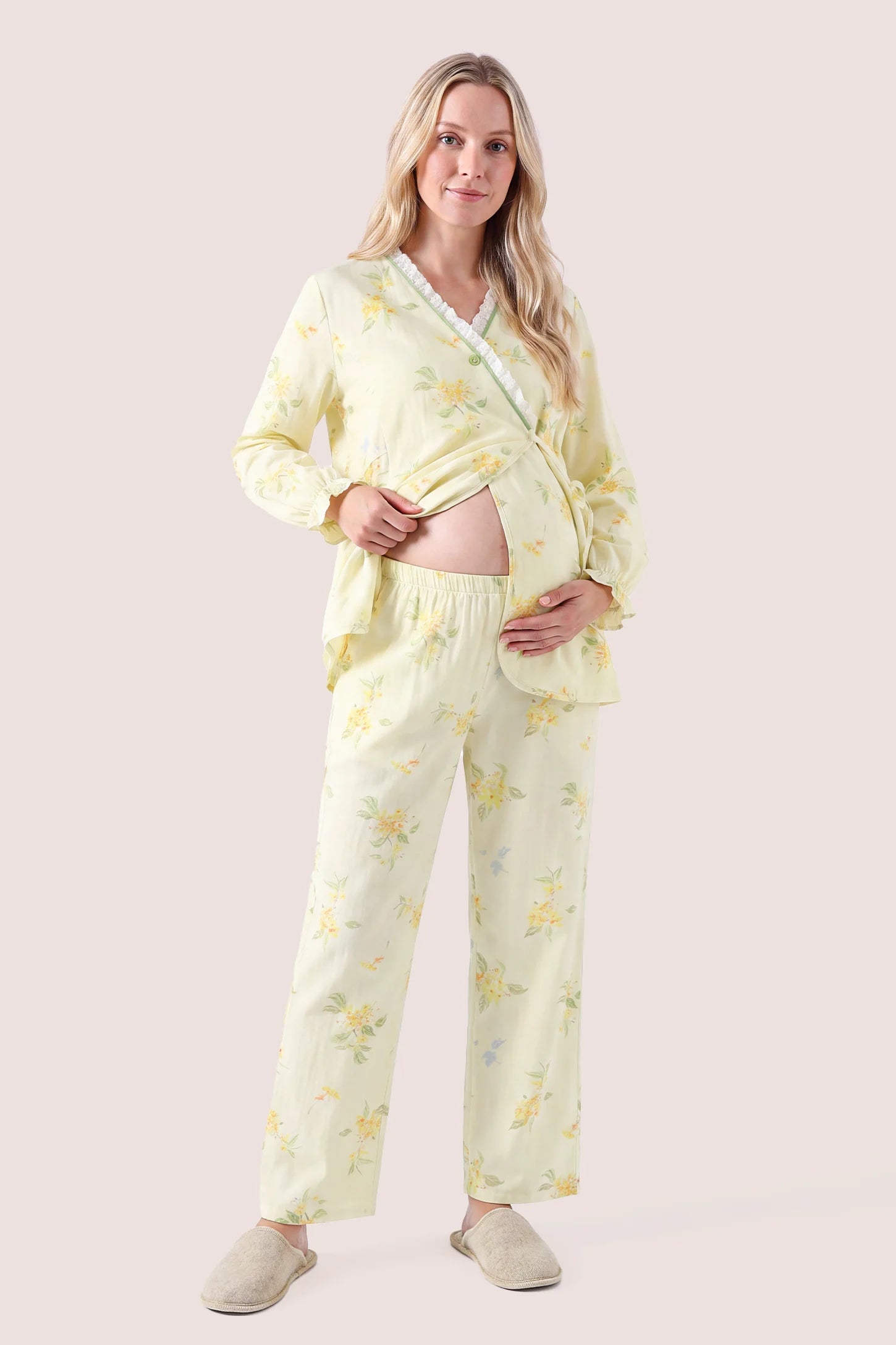 Cotton Long Sleeve Top & Pants Maternity Pajama Set