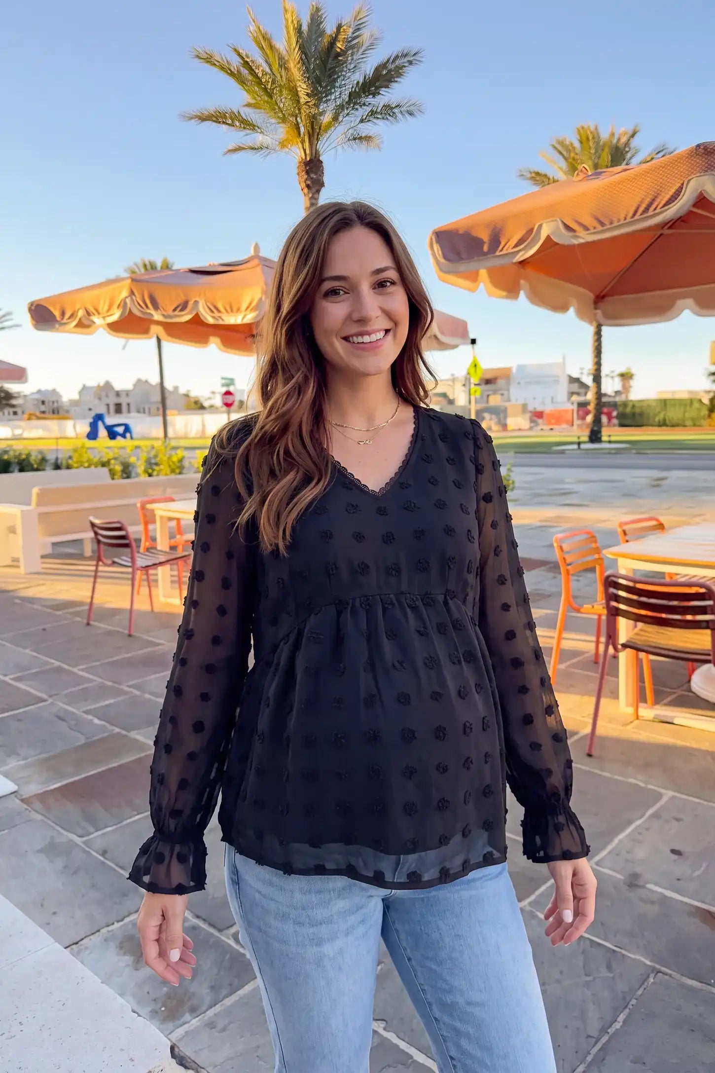 Swiss Dot Sheer Empire Waist Maternity Top