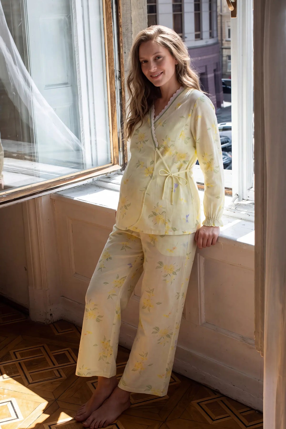 Cotton Long Sleeve Top & Pants Maternity Pajama Set