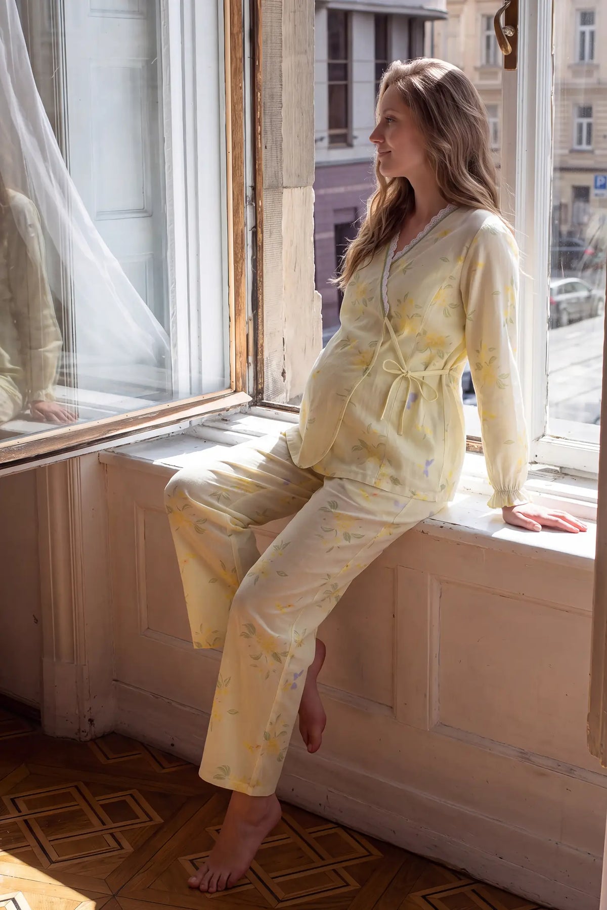 Cotton Long Sleeve Top & Pants Maternity Pajama Set