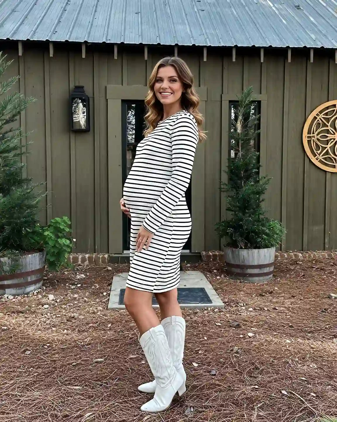 Striped Loose-Fit Maternity Midi Dress