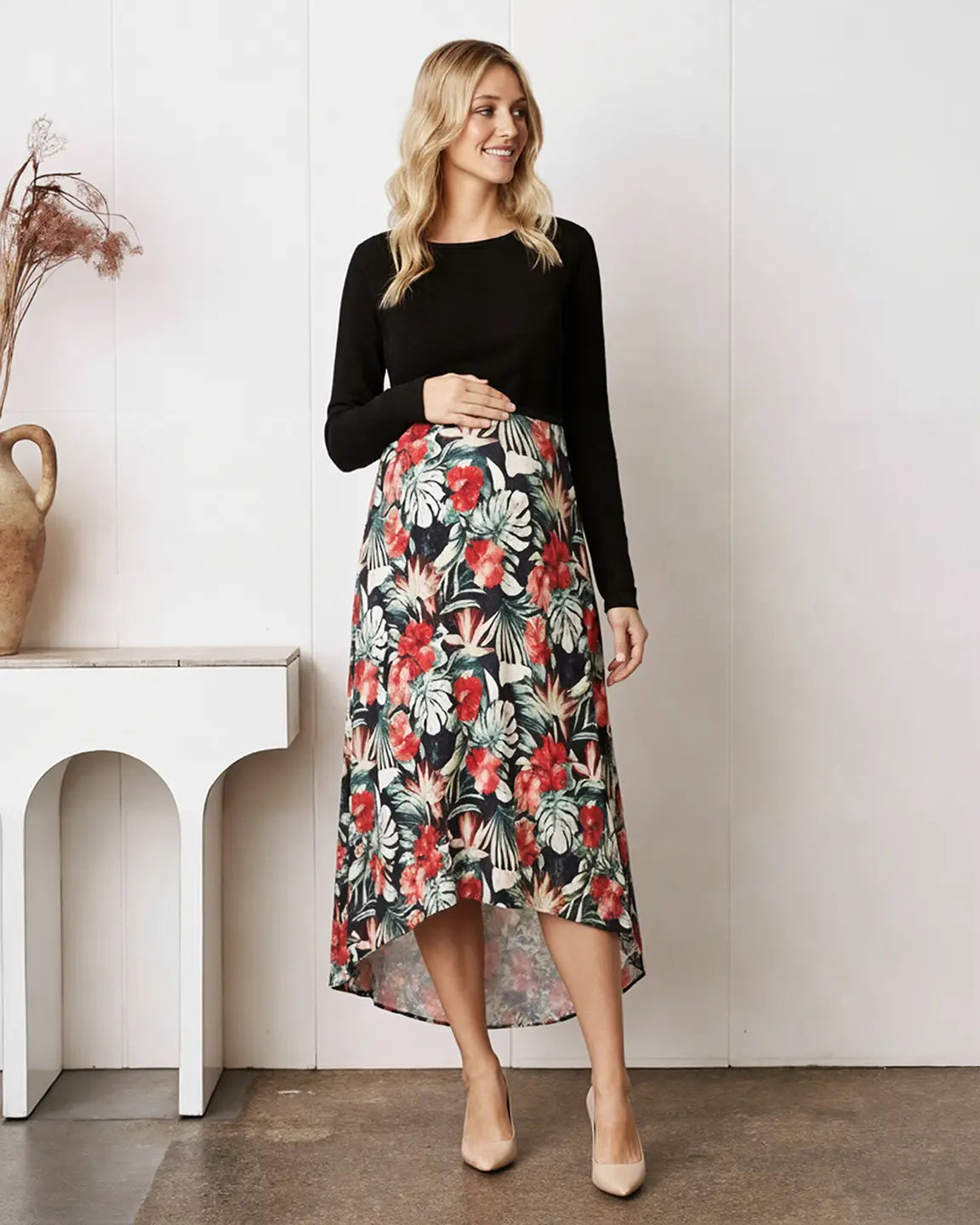 Two-Piece Floral Nursing & Maternity Maxi Dress