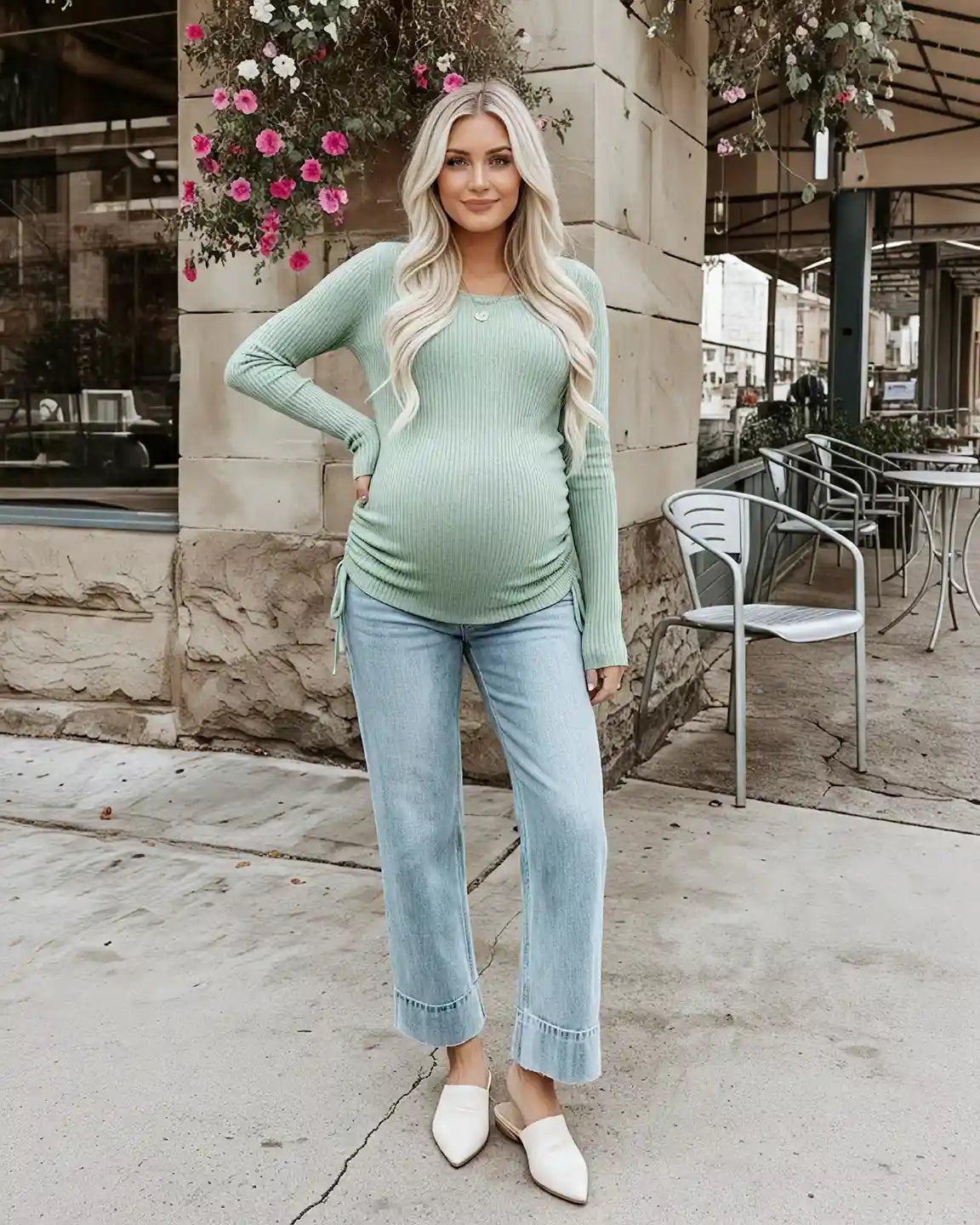 Adjustable Side Drawstrings Ribbed Maternity Top