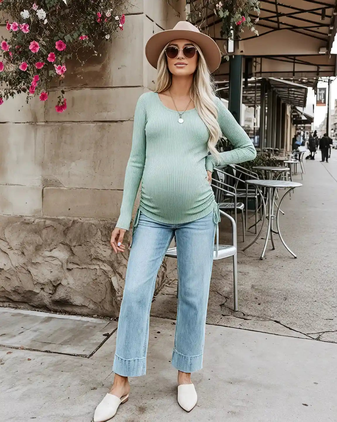 Adjustable Side Drawstrings Ribbed Maternity Top