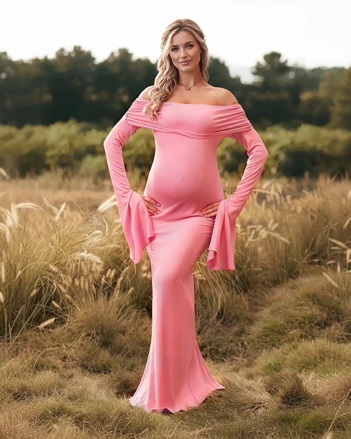 Off-Shoulder Bodycon Maternity Maxi Dress