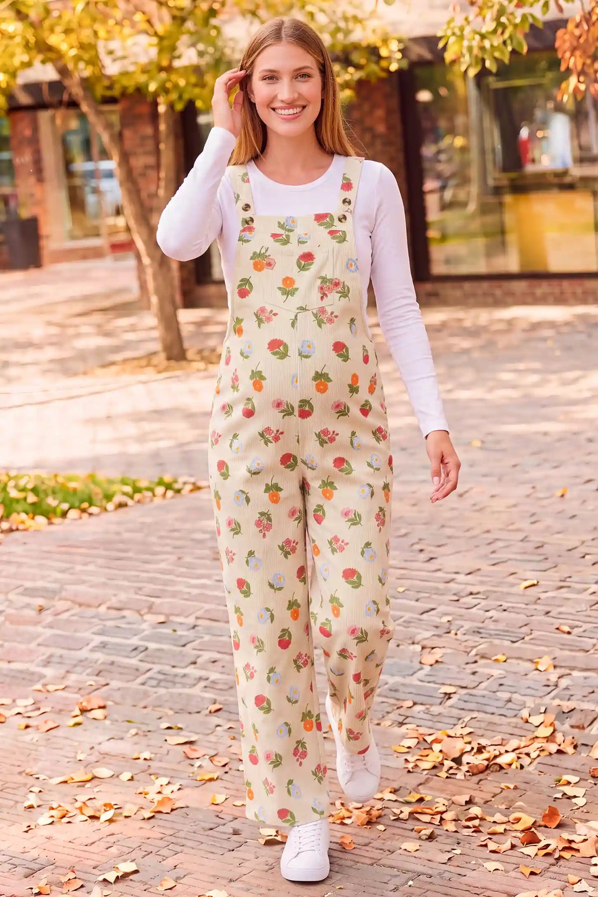 Adjustable Strap Pocket  Floral Maternity Overalls