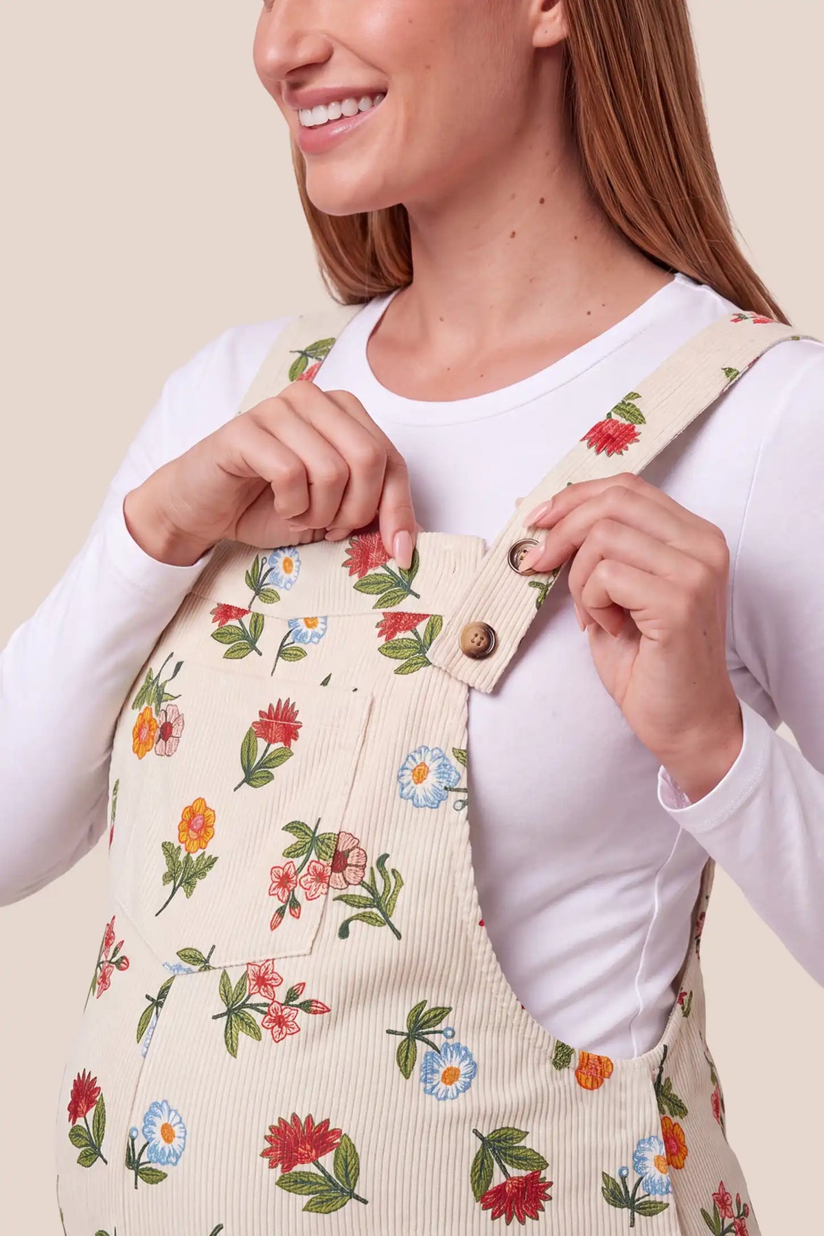 Adjustable Strap Pocket  Floral Maternity Overalls
