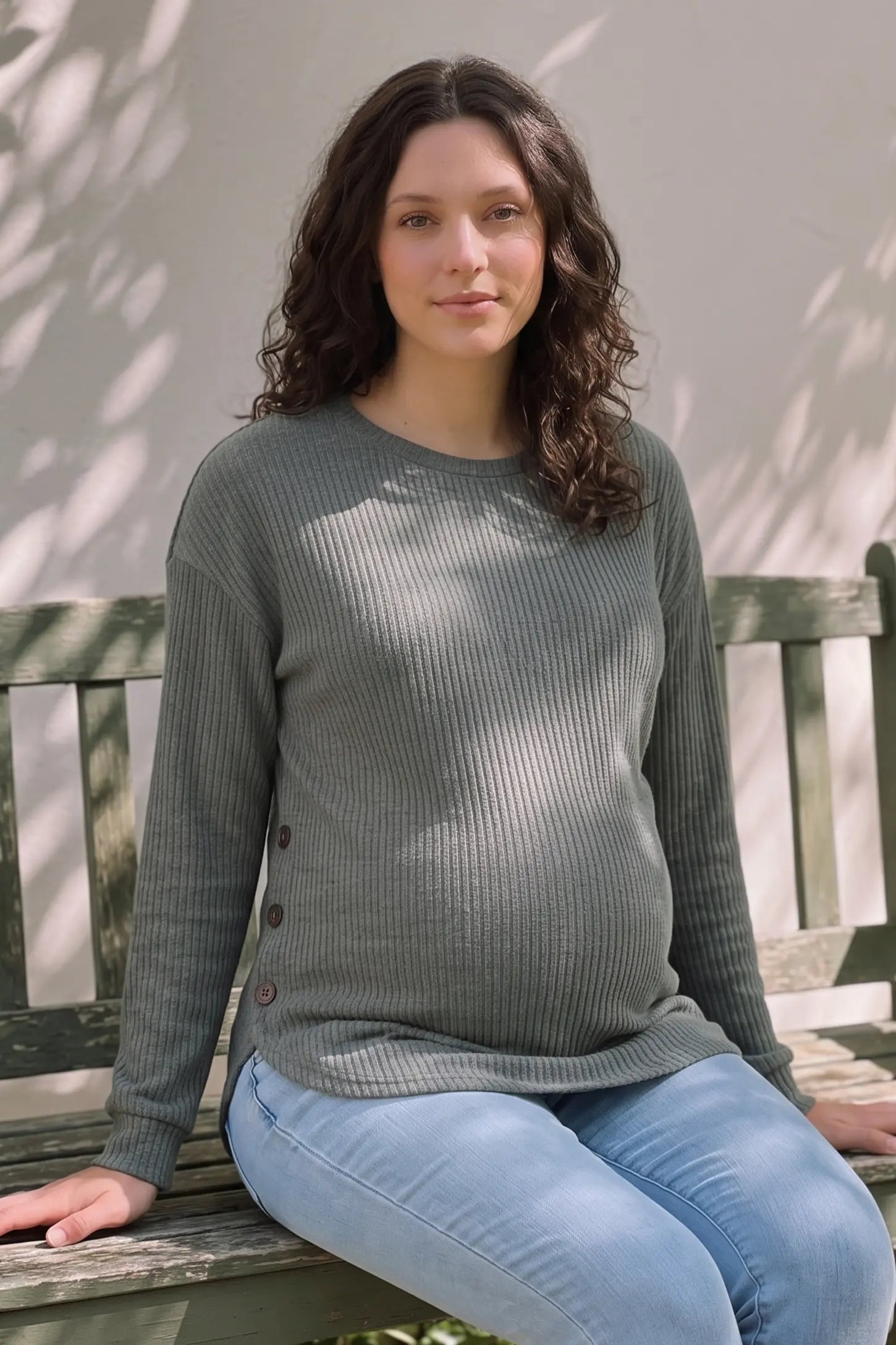 Ribbed Long Sleeve Maternity Nursing Top