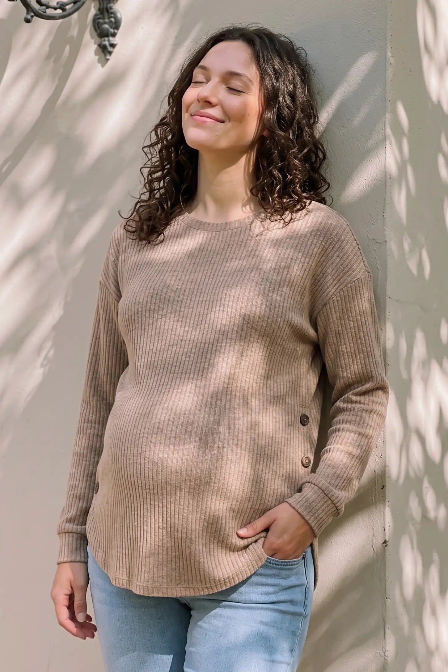 Ribbed Long Sleeve Maternity Nursing Top