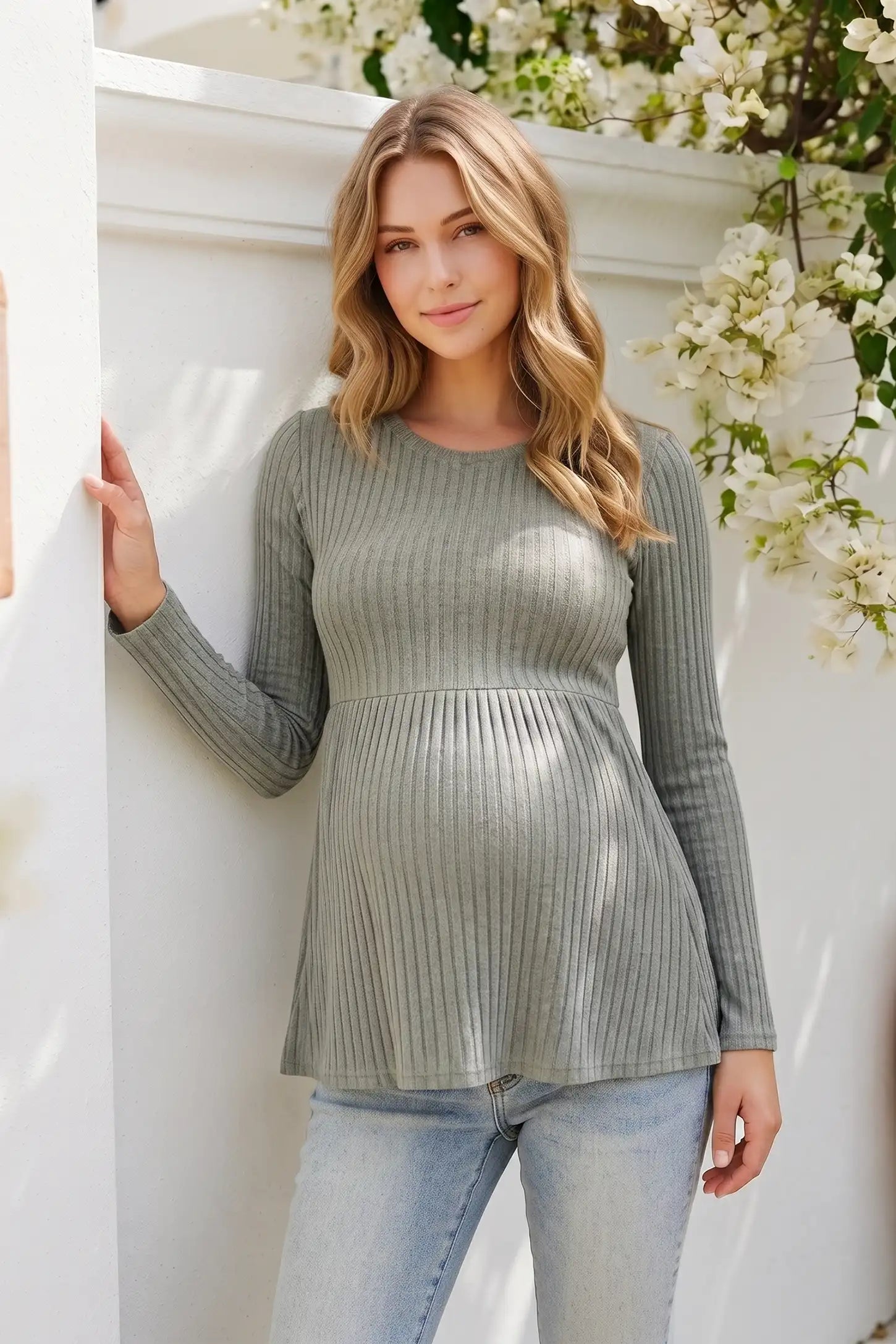 Ribbed Knit Long Sleeve Maternity Top