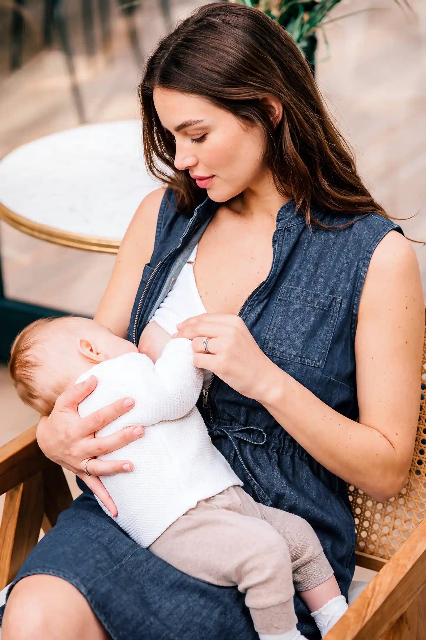 Denim Sleeveless Maternity & Nursing Shirt Dress