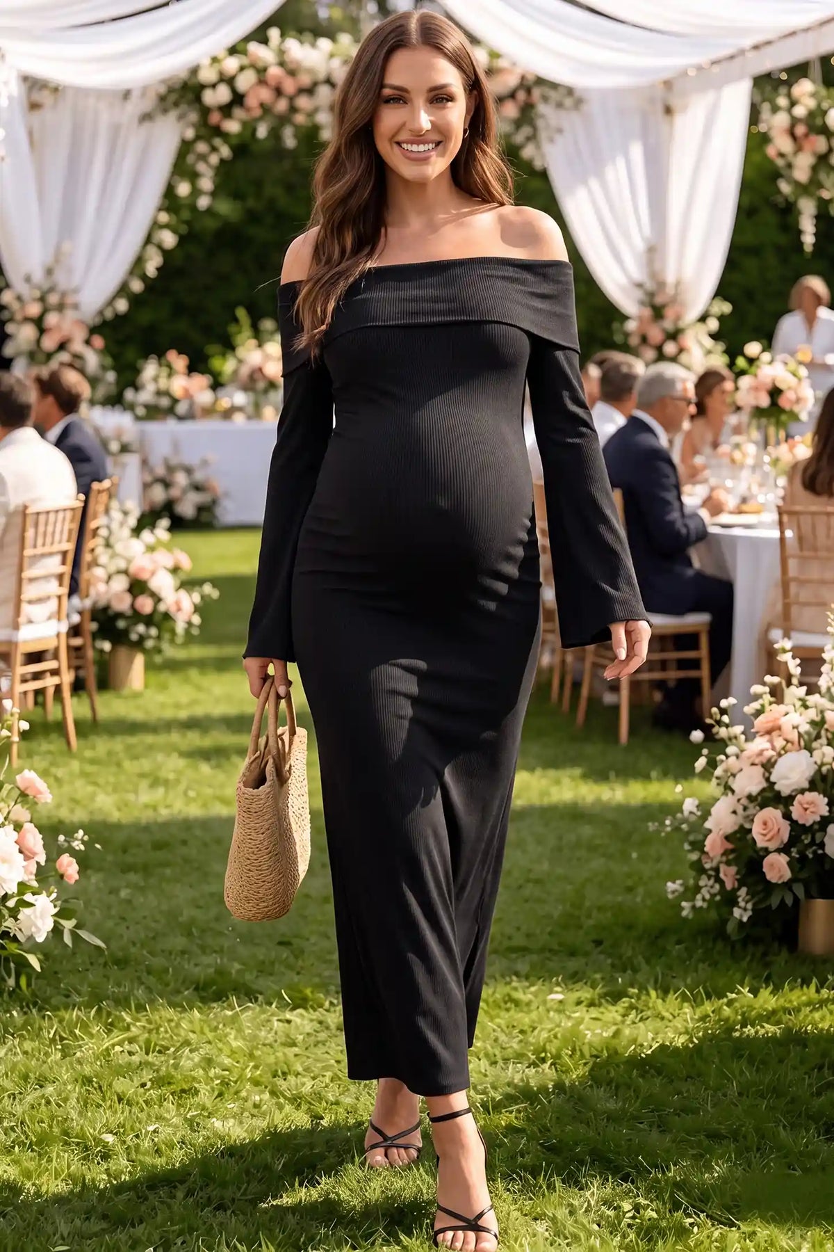 Ruched Off-shoulder Bodycon Maternity Midi Dress