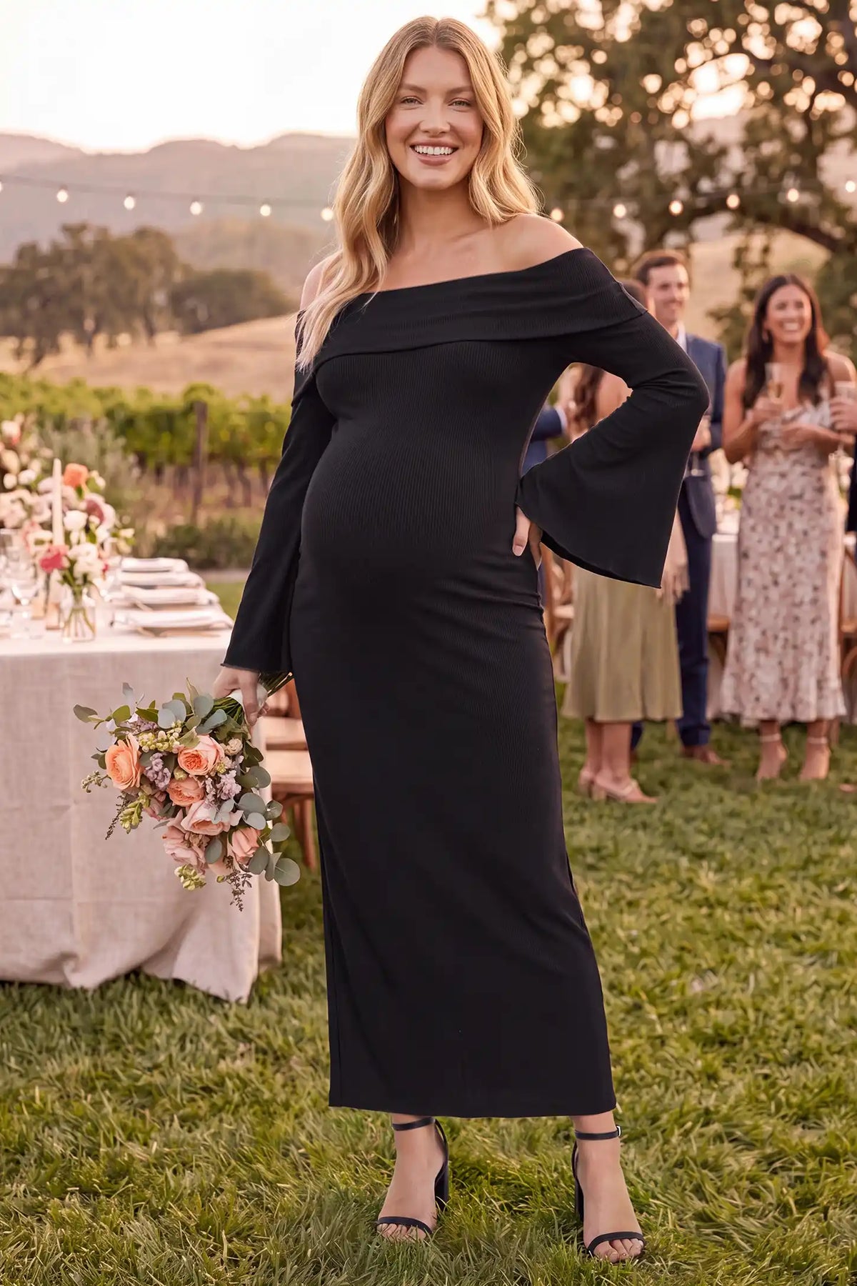 Ruched Off-shoulder Bodycon Maternity Midi Dress