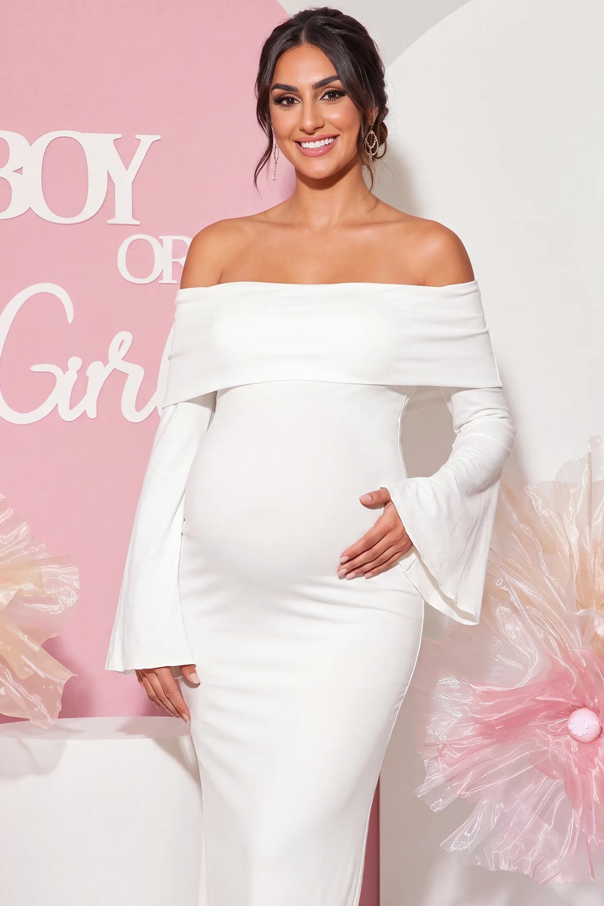 Ruched Off-shoulder Bodycon Maternity Midi Dress
