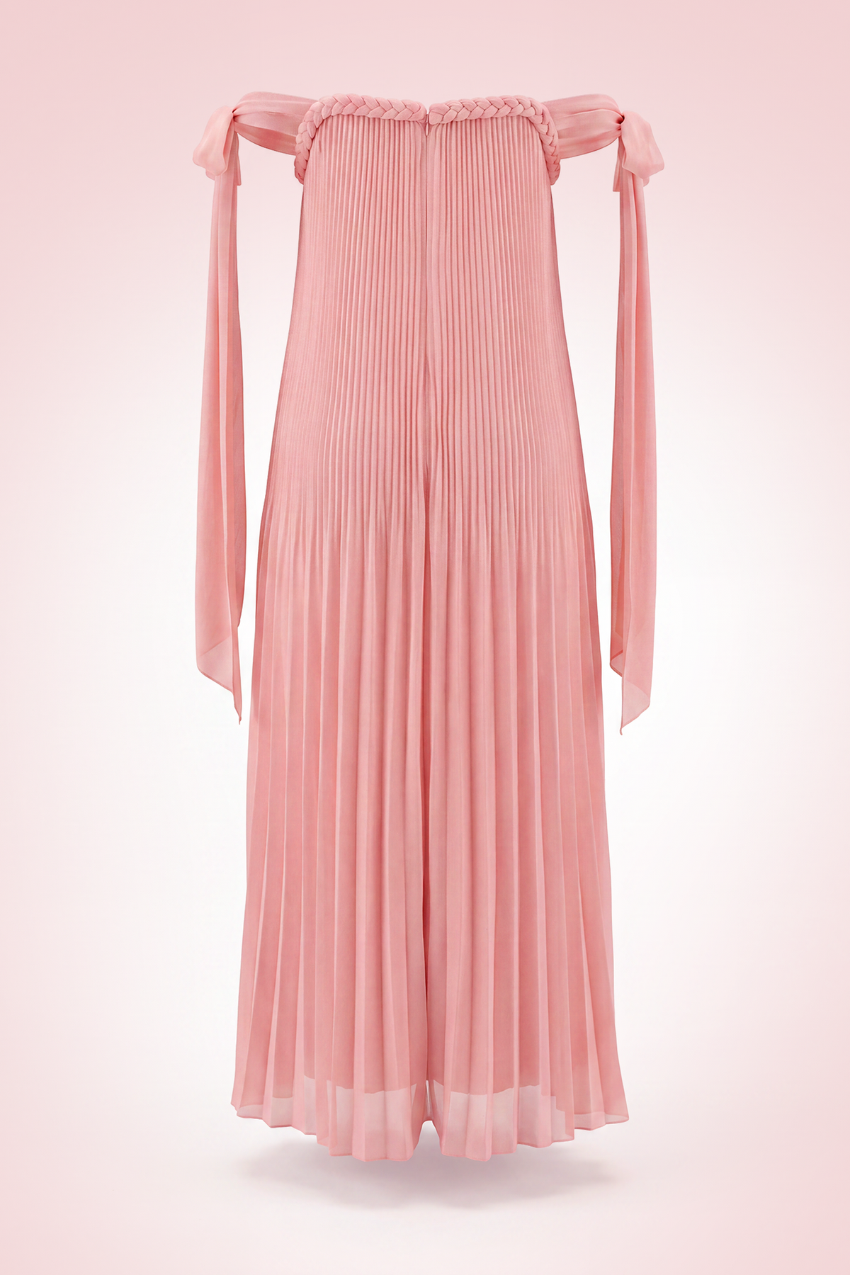 Pleated Braided Cold-Shoulder Maxi Maternity Gown