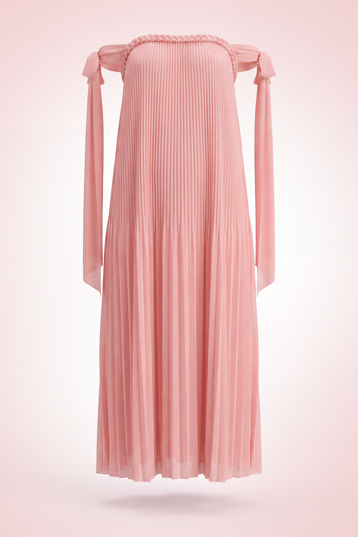 Pleated Braided Cold-Shoulder Maxi Maternity Gown
