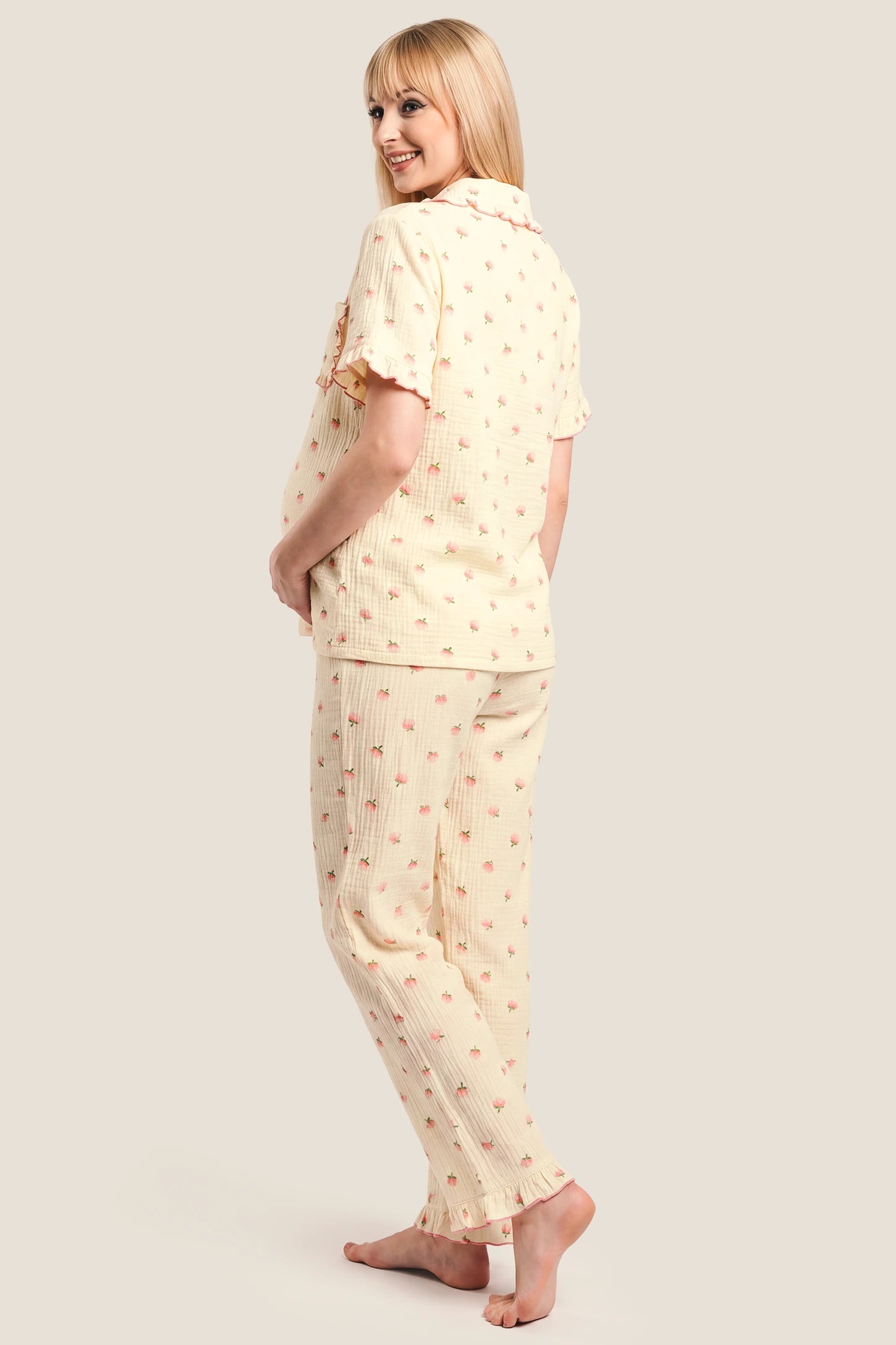 Kapok Flower Floral Cotton Maternity Pajama Set with Shorts & Pants