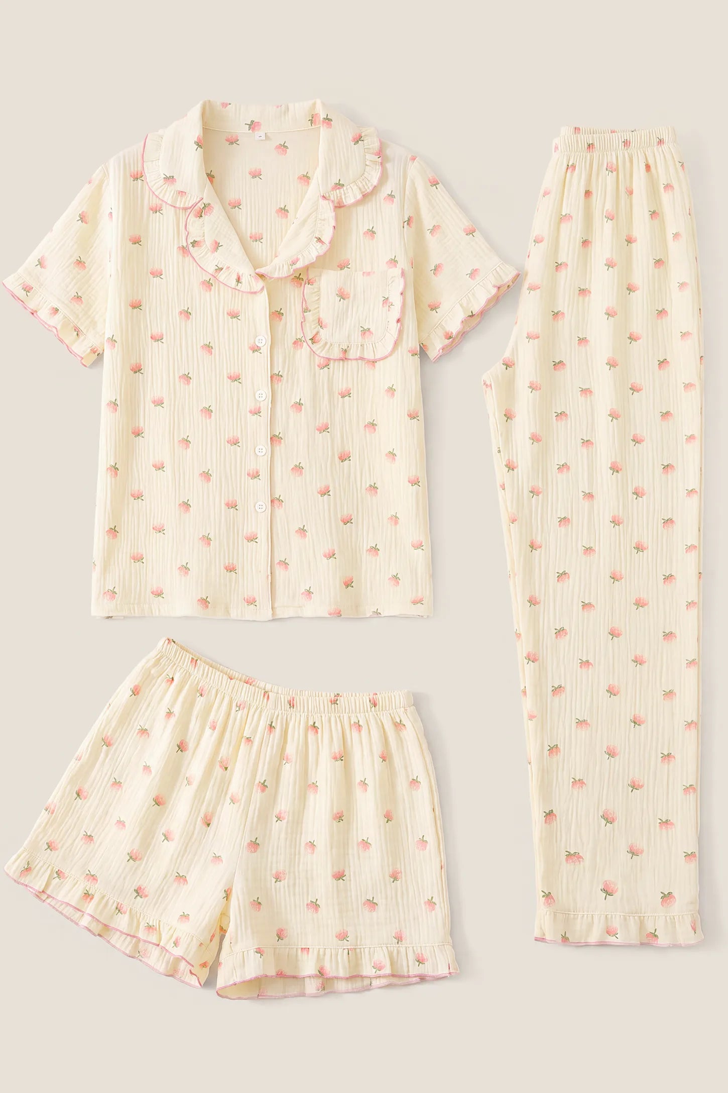 Kapok Flower Floral Cotton Maternity Pajama Set with Shorts & Pants